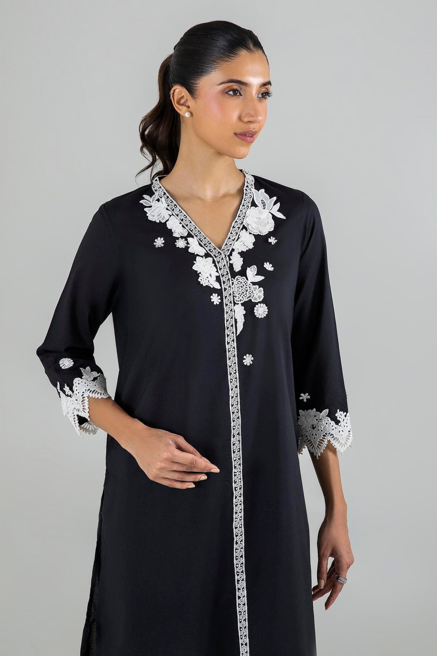 Stitched Black Embroidered Shirt