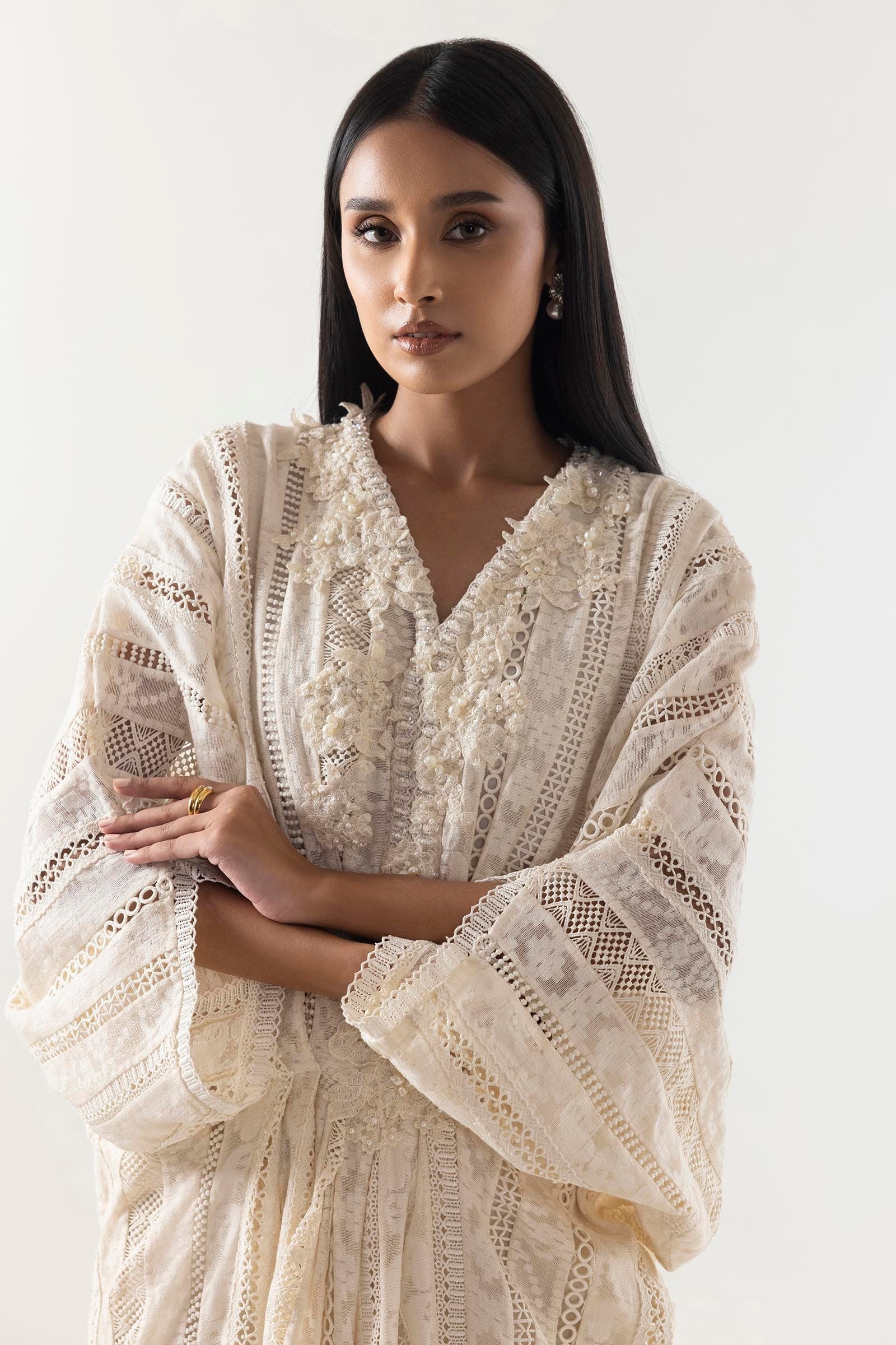 Stitched Embroidered Kaftan + Bottom