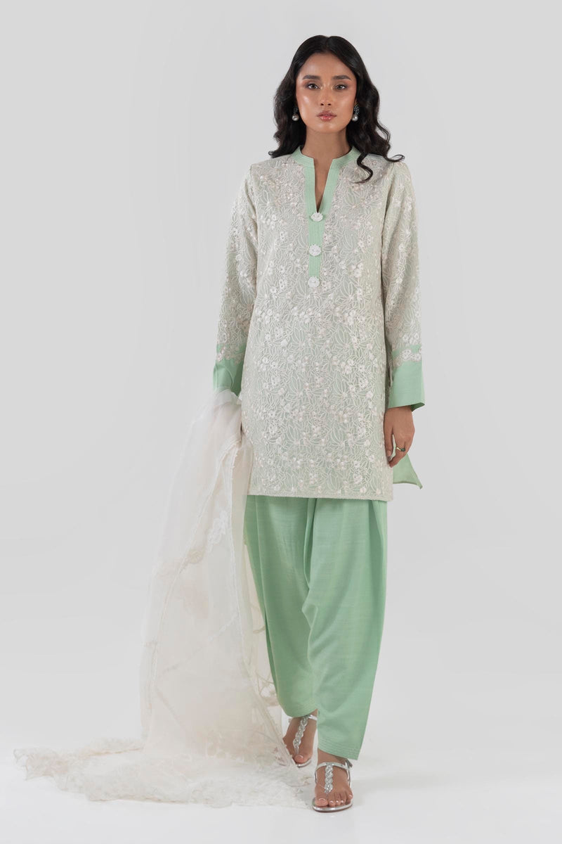Stitched Embroidered Cotton Net Shirt