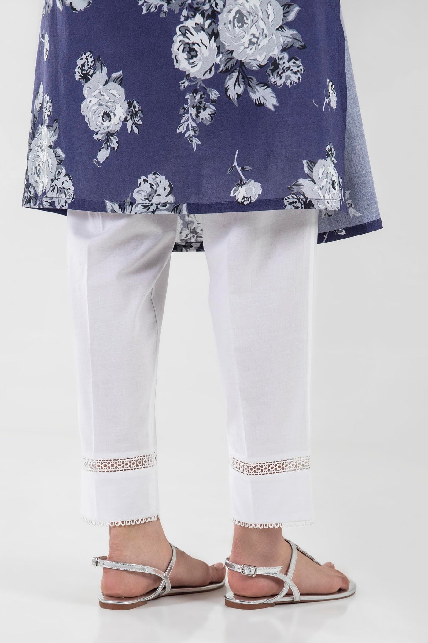 Stitched White Straight Pant
