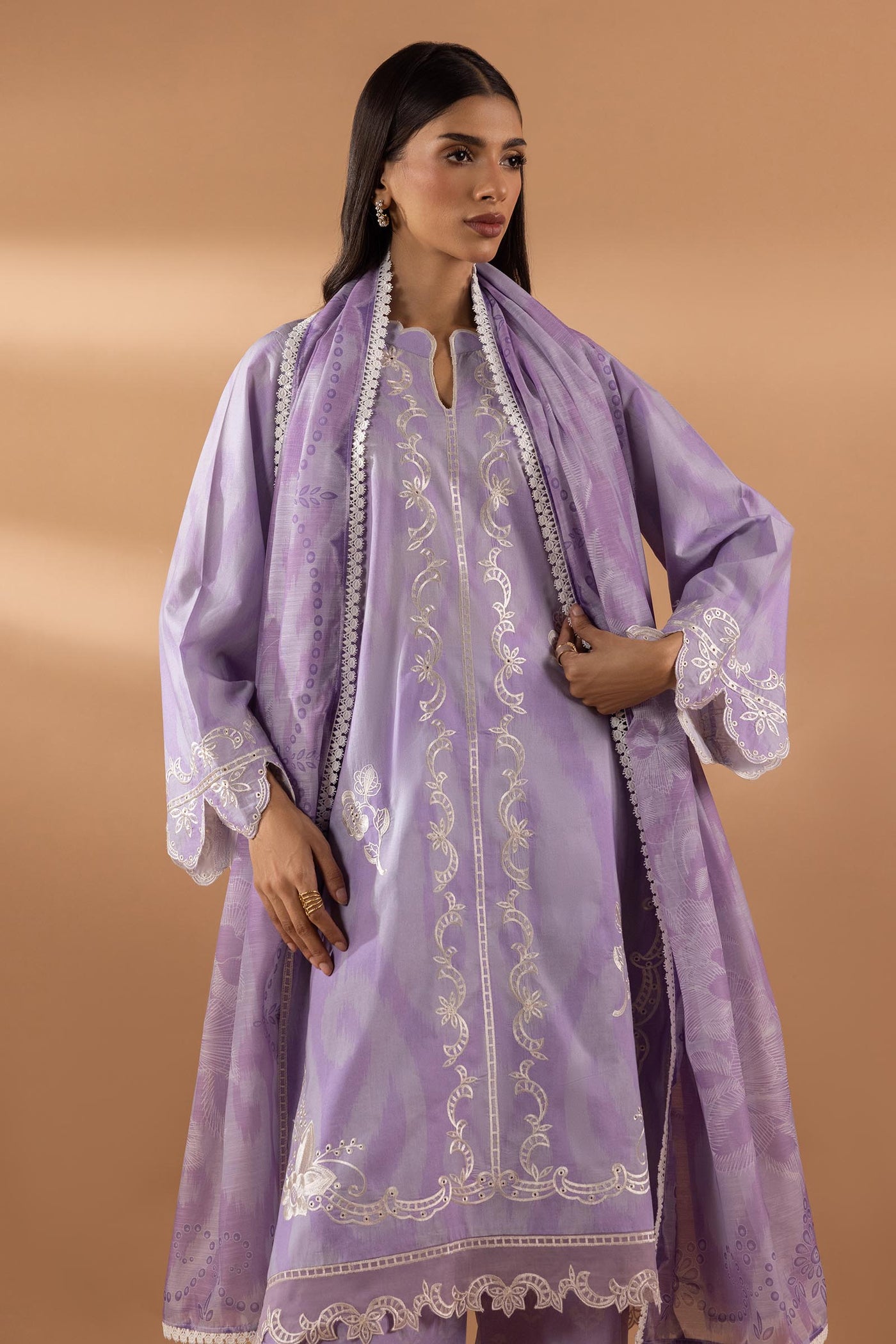 Stitched Lawn Embroidered Shirt + Culotte + Dupatta