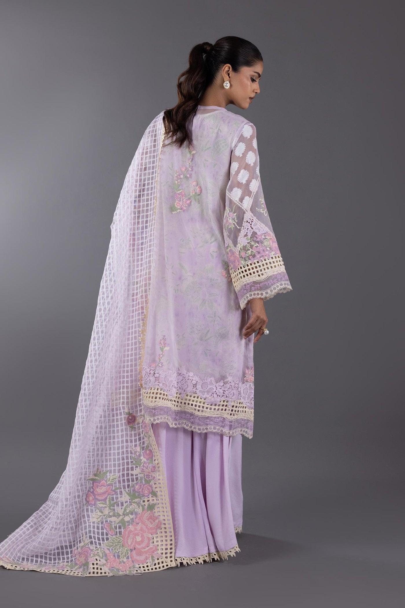 Stitched Organza Embroidered Shirt + Plazo + Dupatta