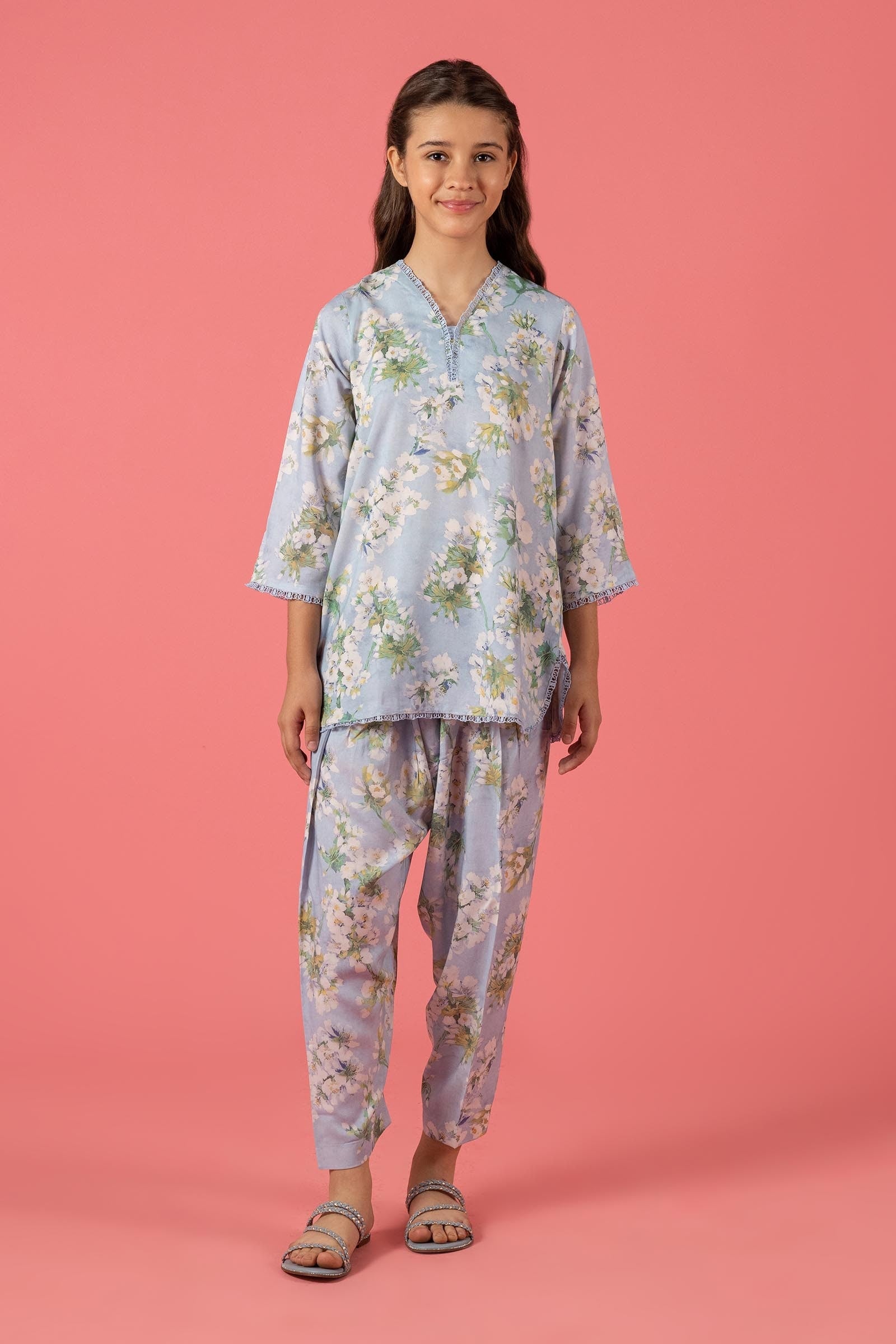 Sttiched Kids Linen Printed Shirt + Shalwar