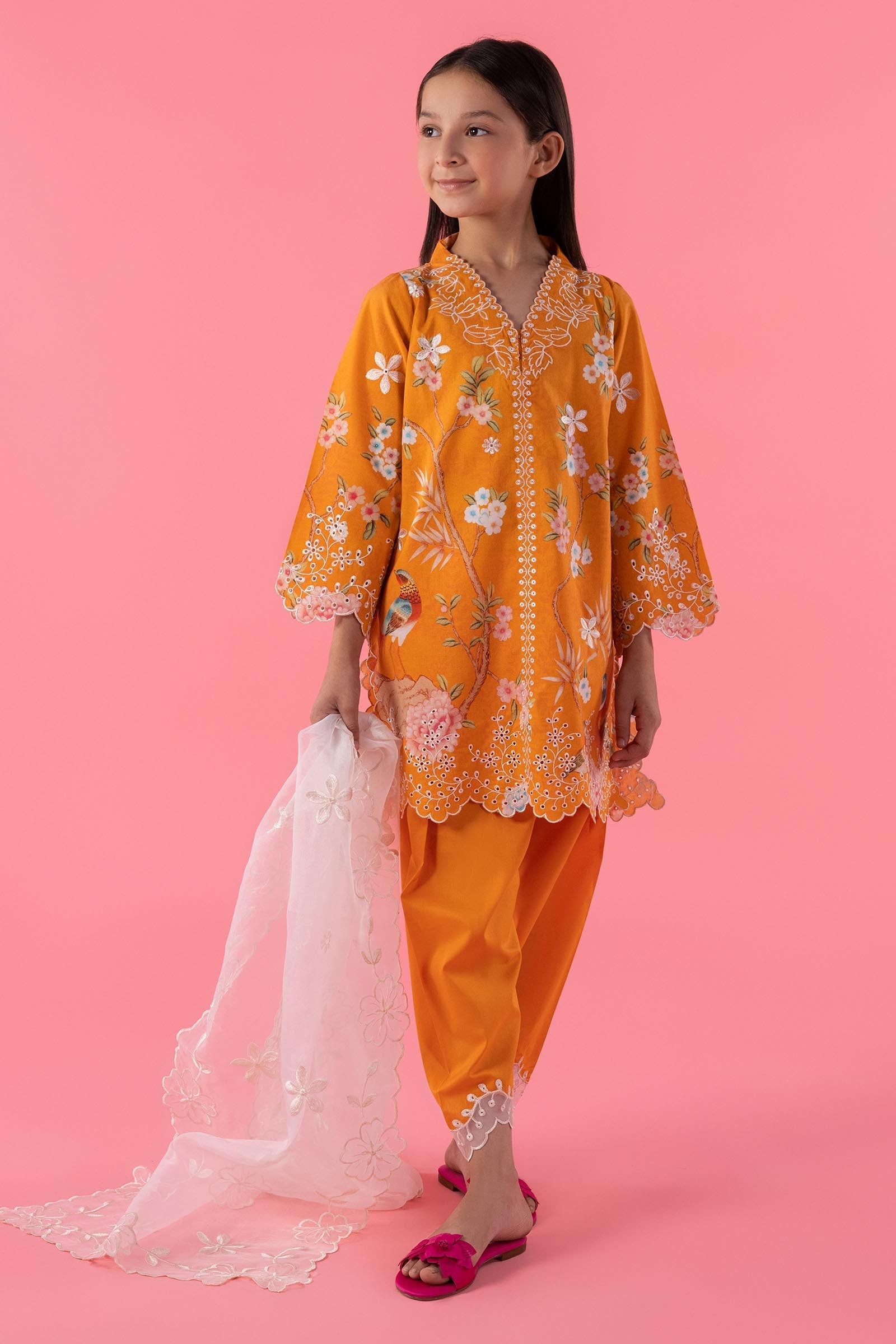 Stitched Kids Embroidered Lawn Shirt + Shalwar + Dupatta
