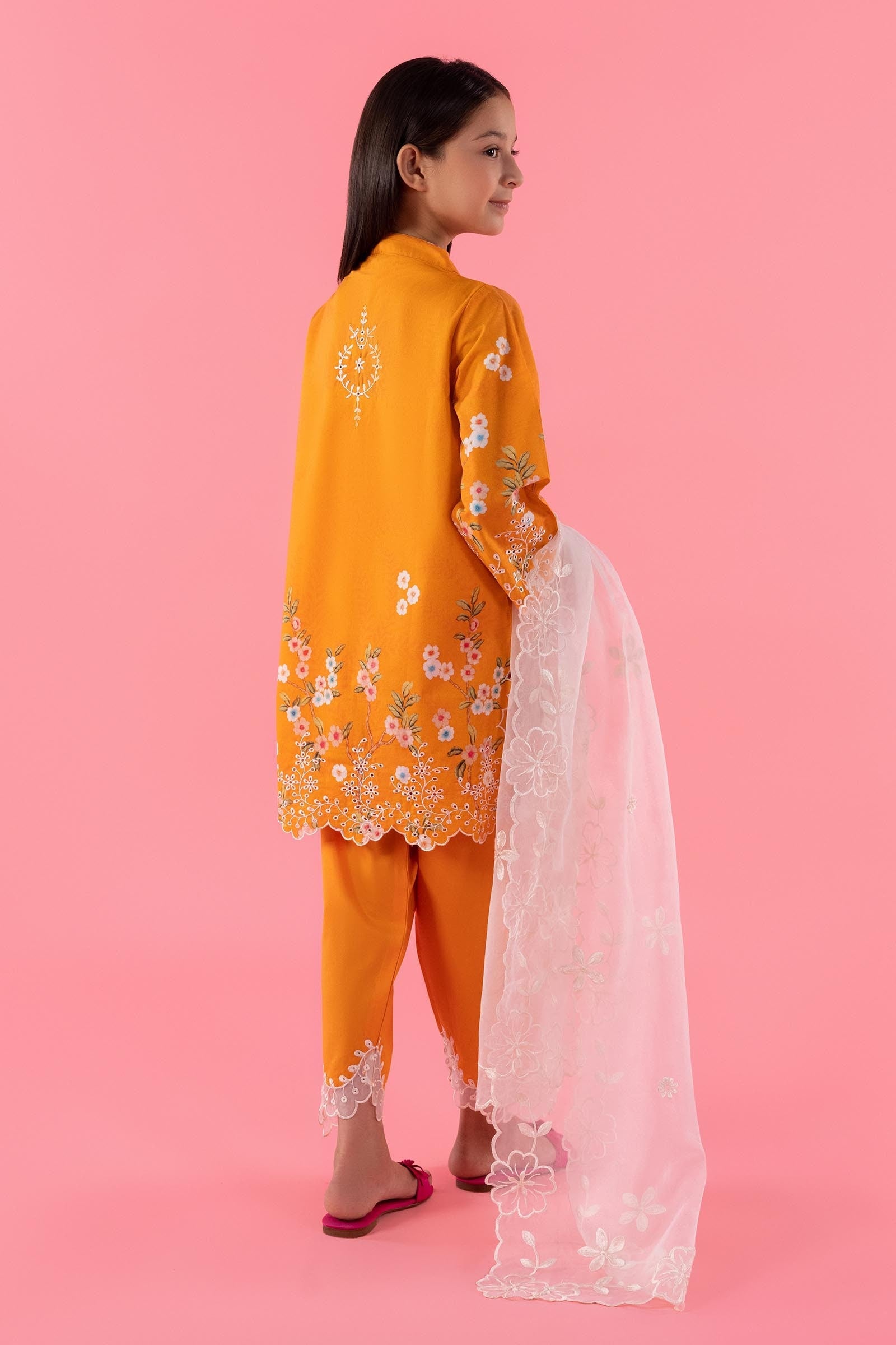 Stitched Kids Embroidered Lawn Shirt + Shalwar + Dupatta