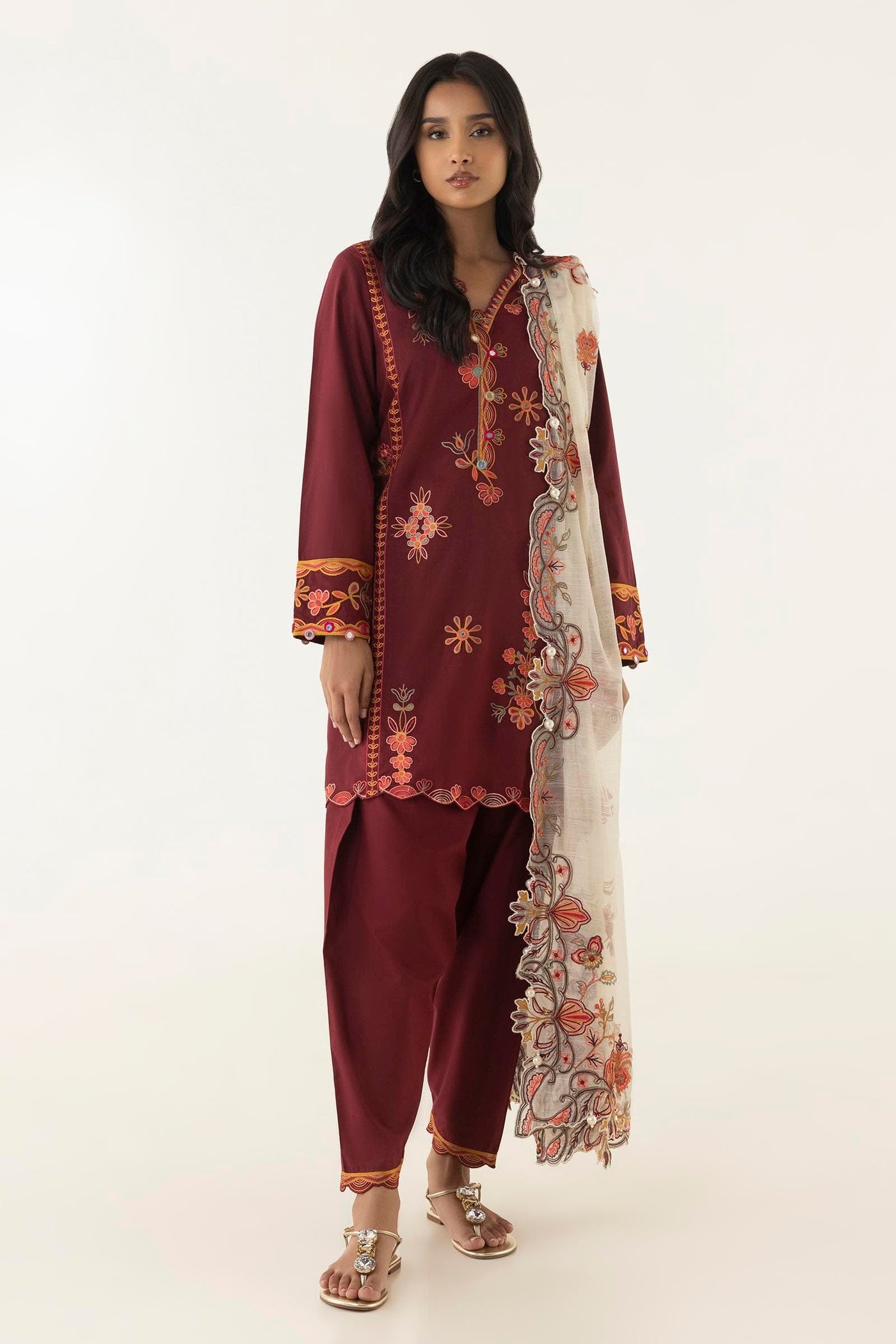 Stitched Embroidered Slub Shirt + Shalwar