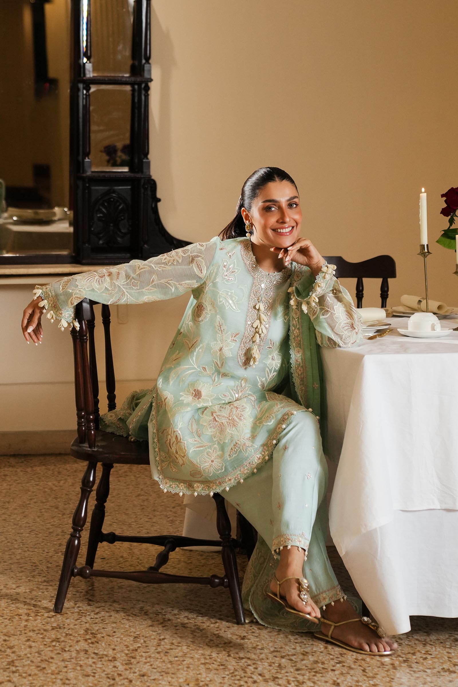 Stitched Embroidered Cotton Shirt + Shalwar + Dupatta