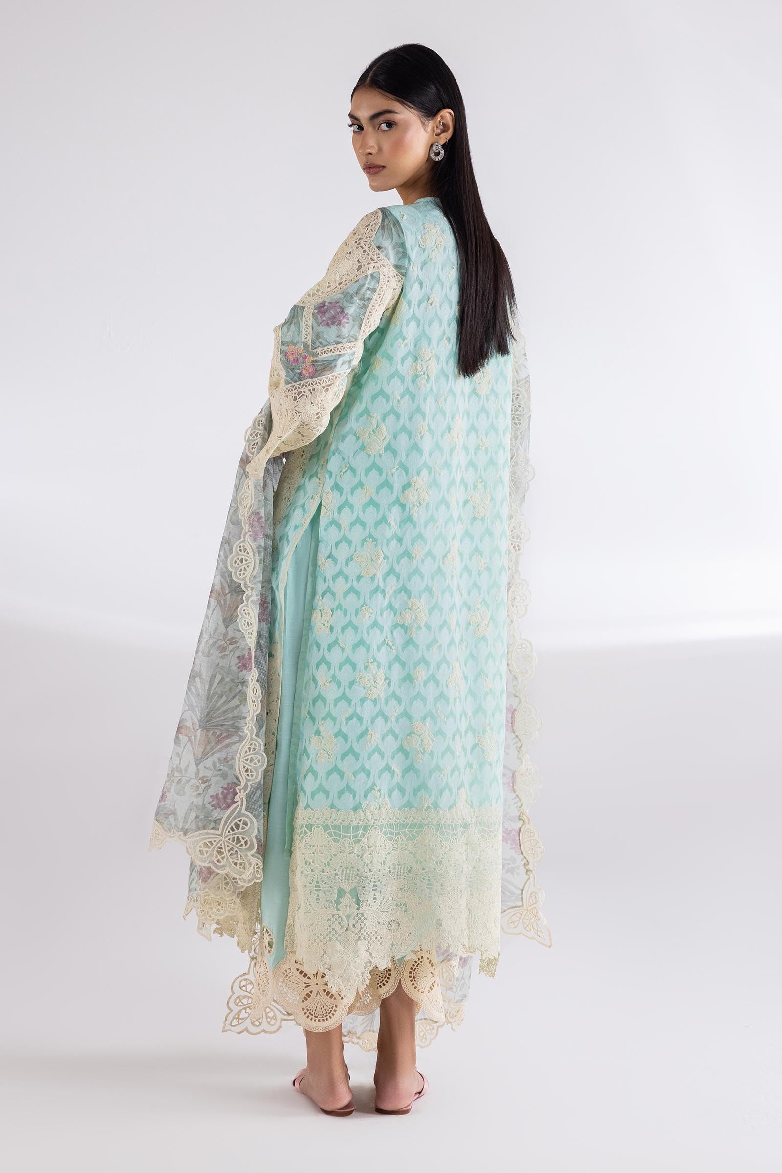Stitched Organza Embroidered Suit