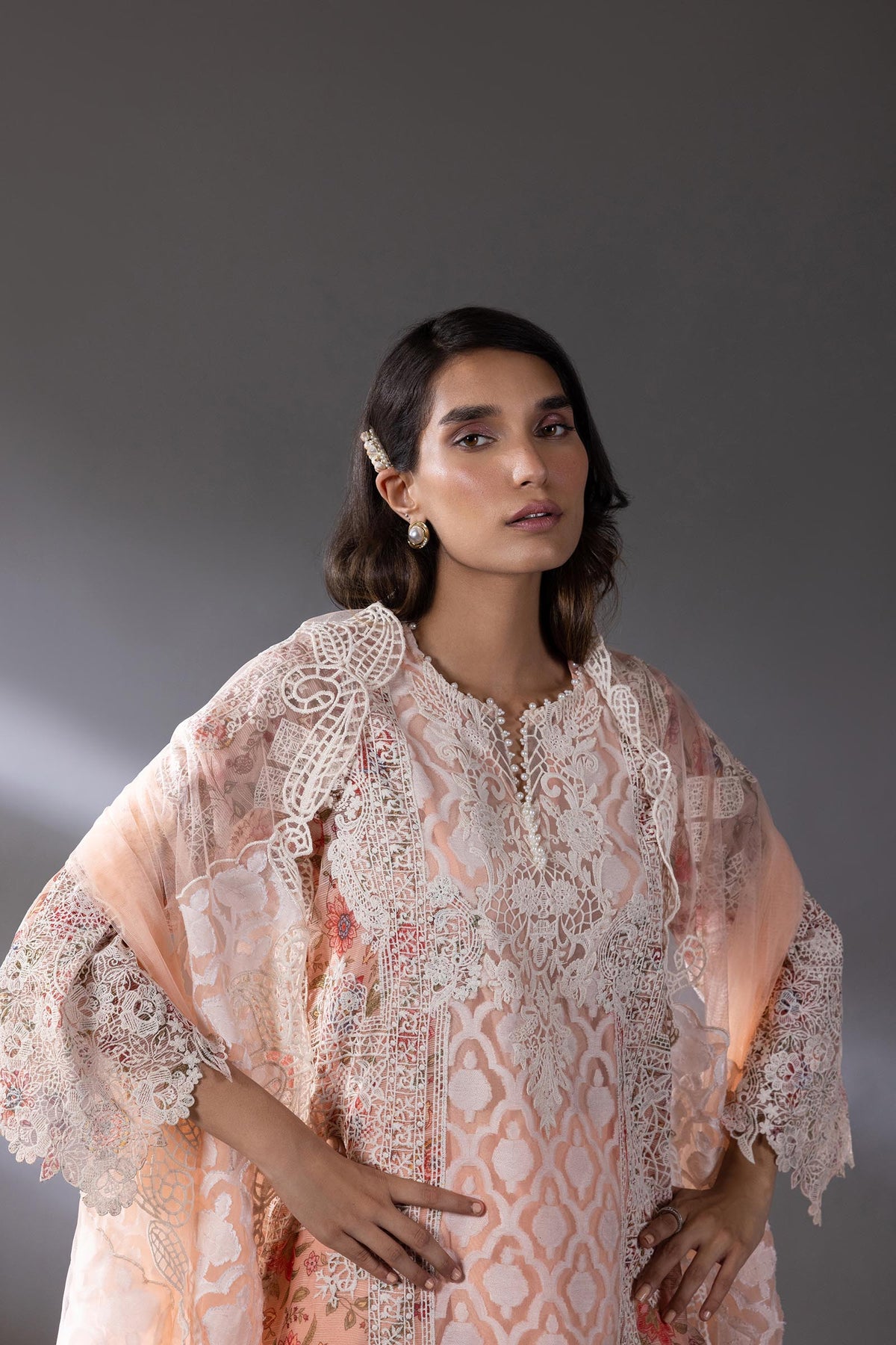 Stitched Embroidered Organza & Net Dupatta