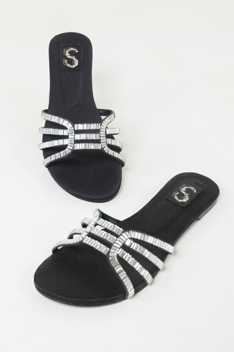 Black Diamante Flats