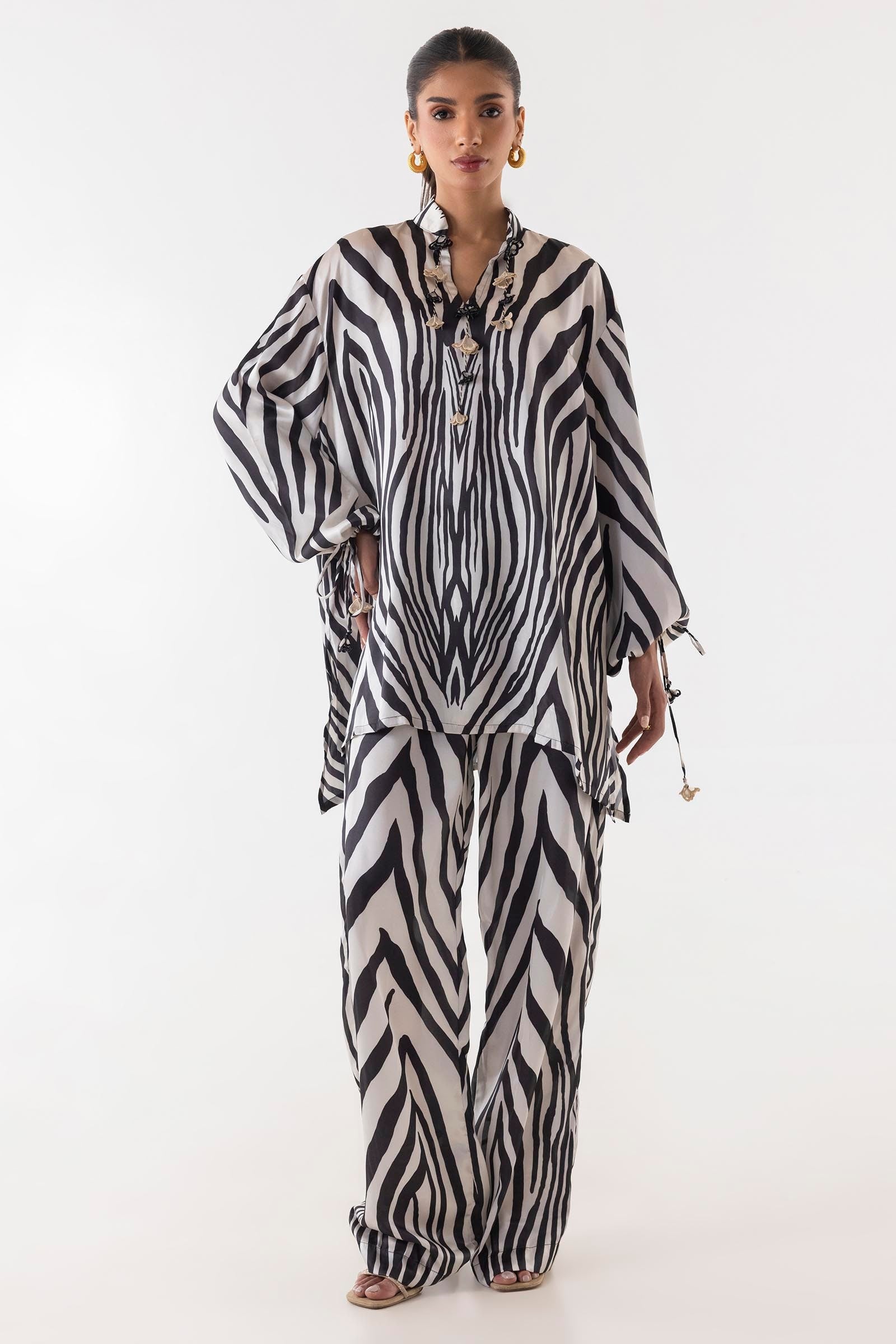 Stitched Poly Satin Shirt + Culotte