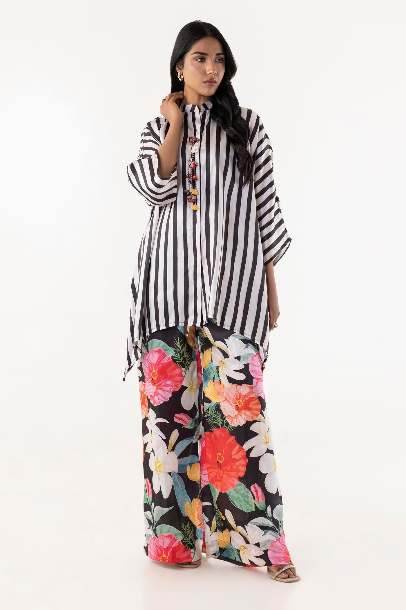 Stitched Black And White Printed Shirt + Culotte