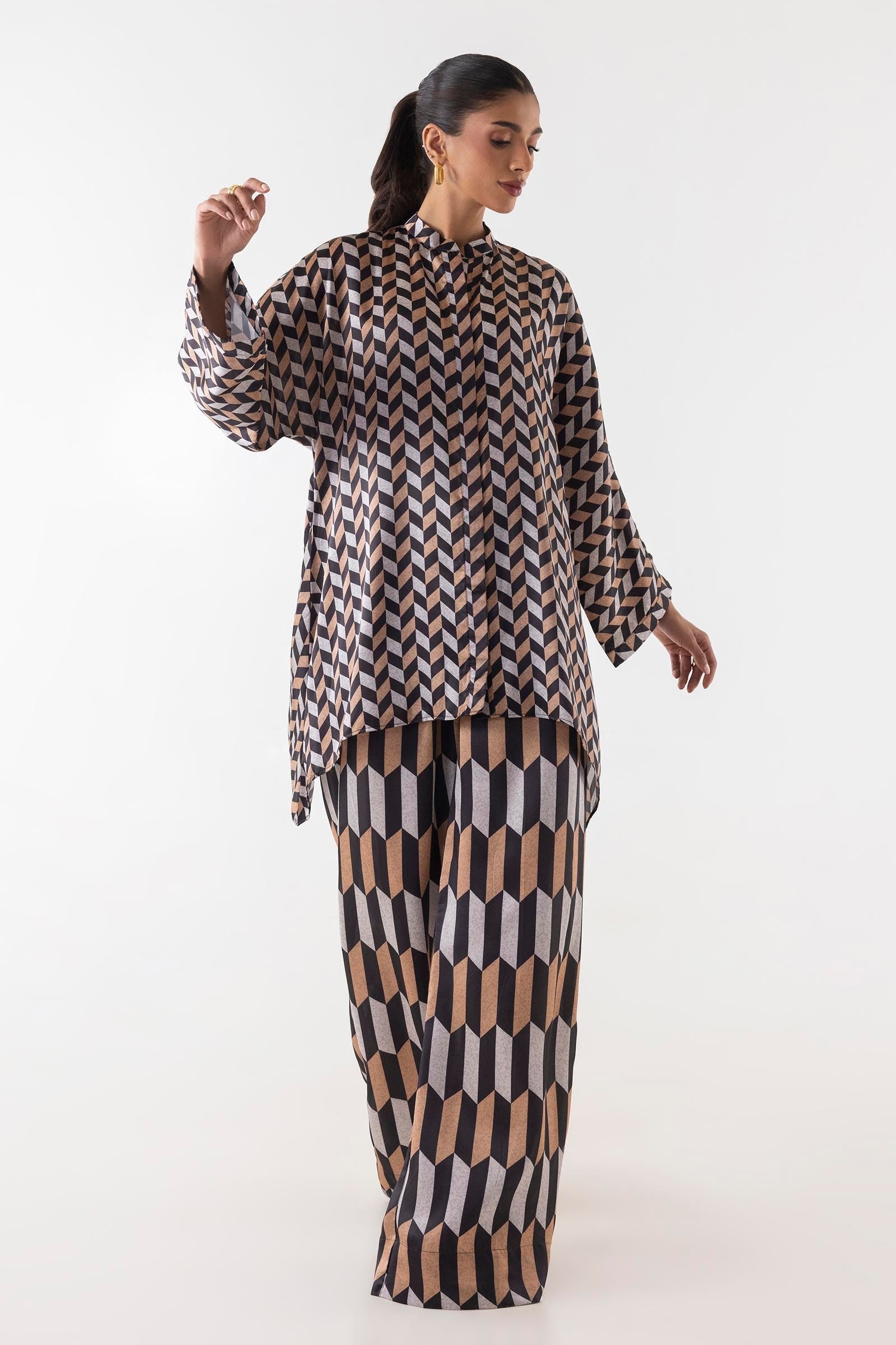 Stitched Black And White Printed Shirt