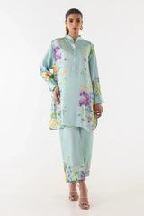 Stitched Poly Satin Shirt + Culotte