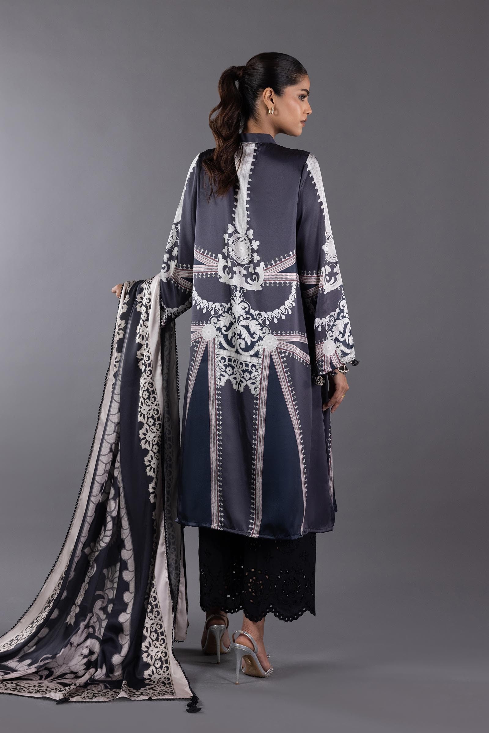 Stitched Printed Satin Shirt
