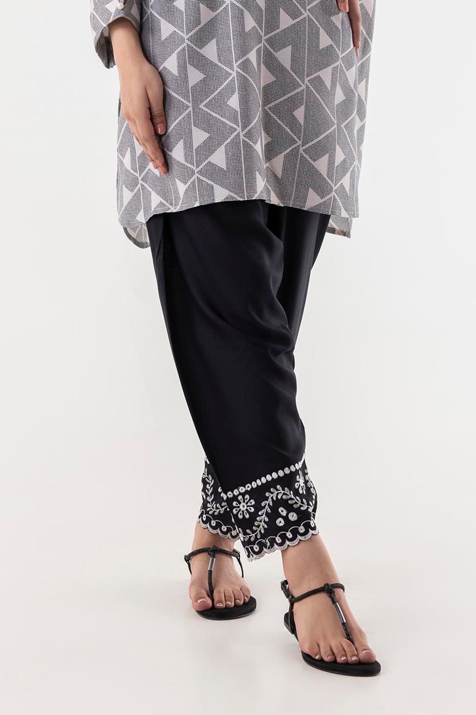 Stitched Embroidered Linen Shalwar