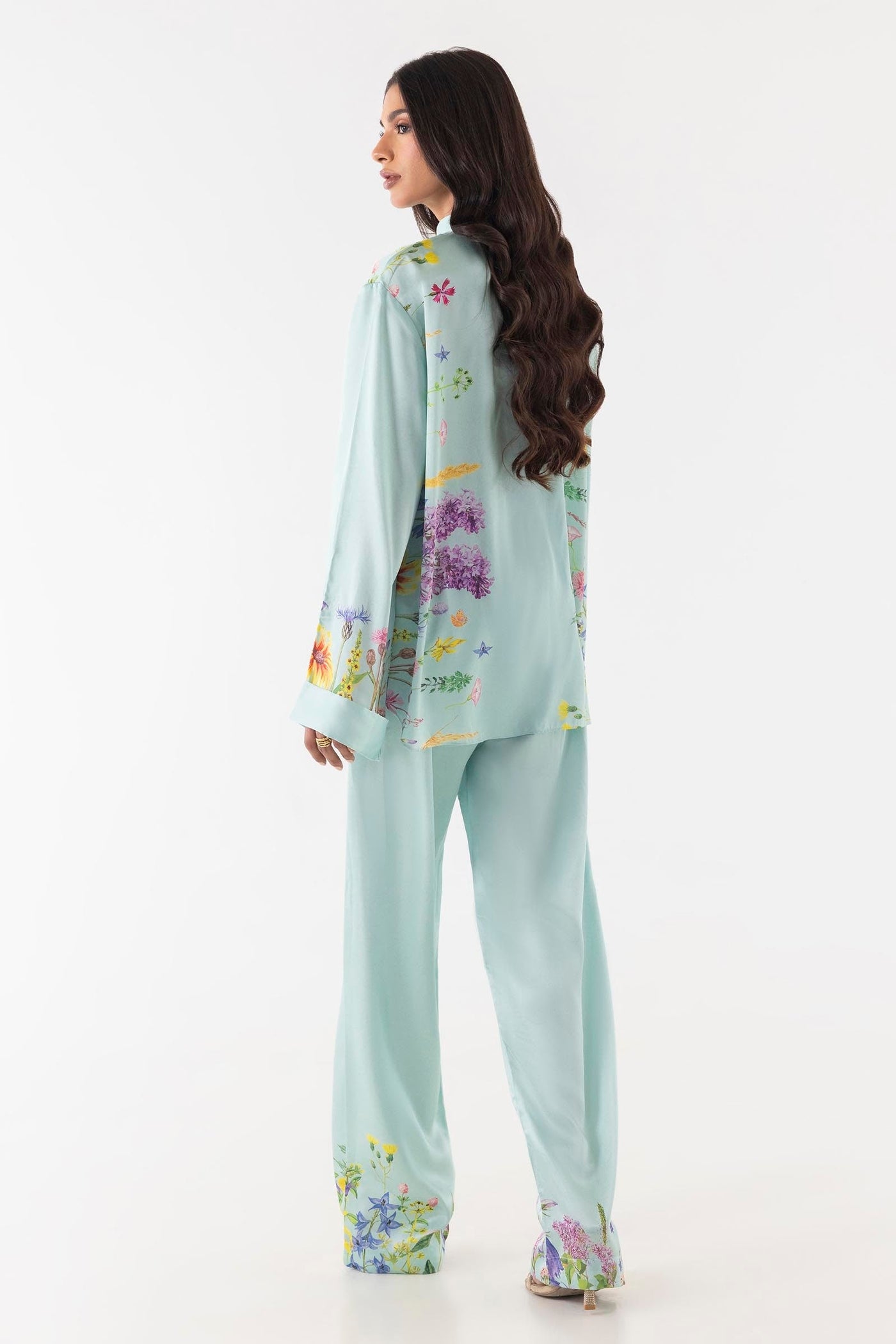 Stitched Light Blue Floral Cord Set