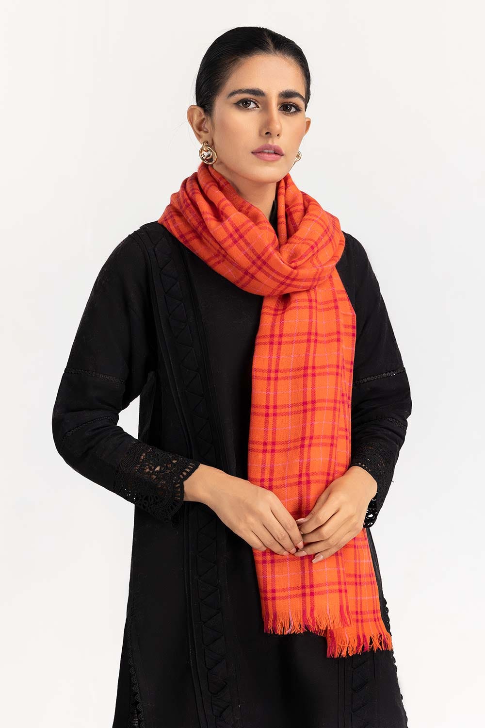 Orange Stole With Checkered Pattern