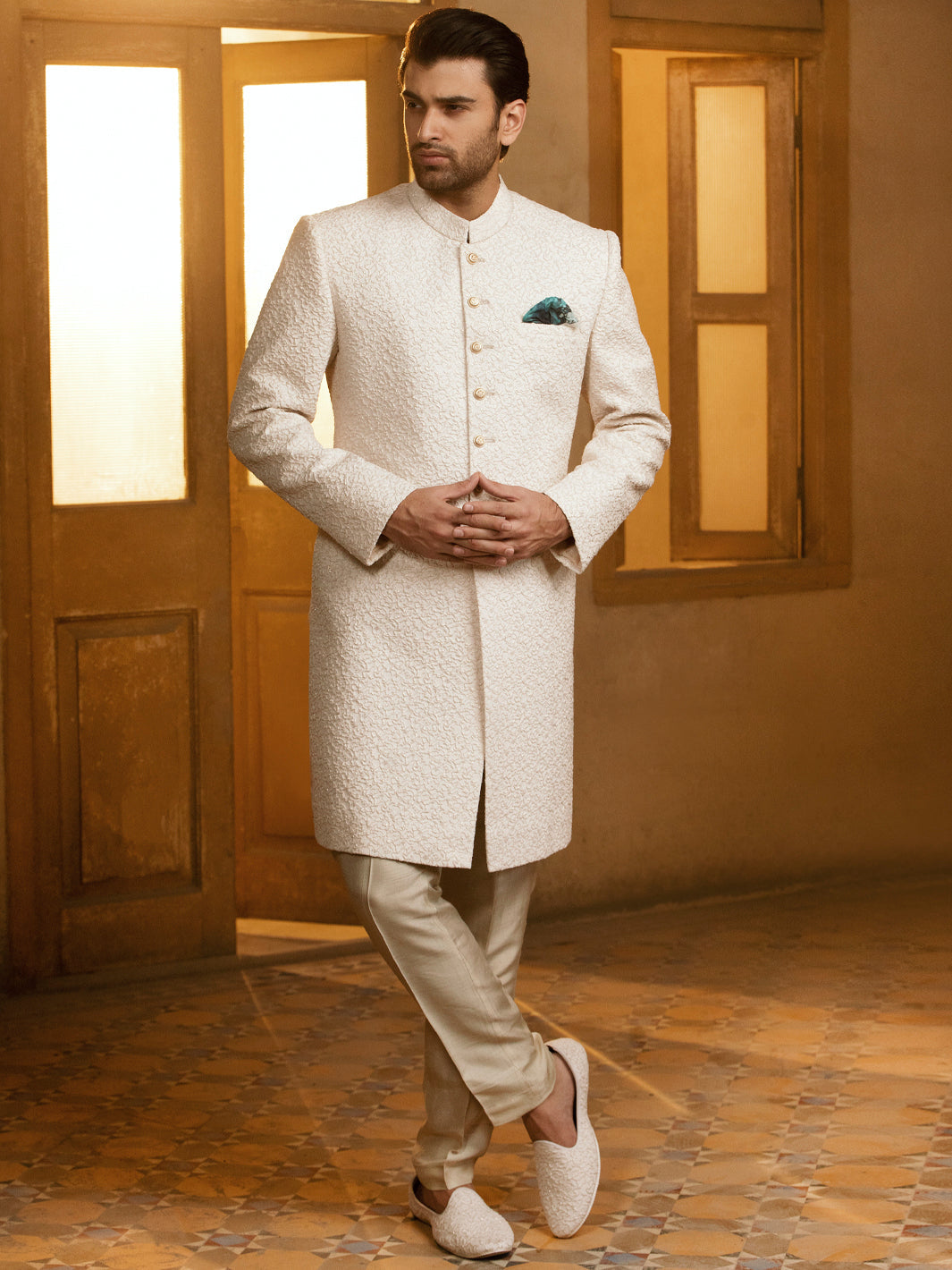 Cream Blended Sherwani - AL-SW-141