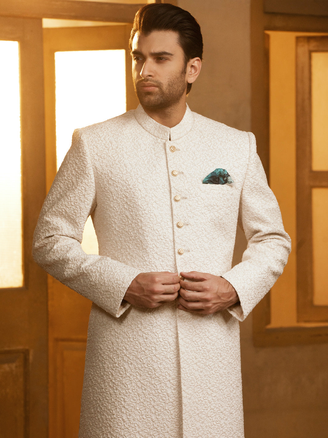 Cream Blended Sherwani - AL-SW-141