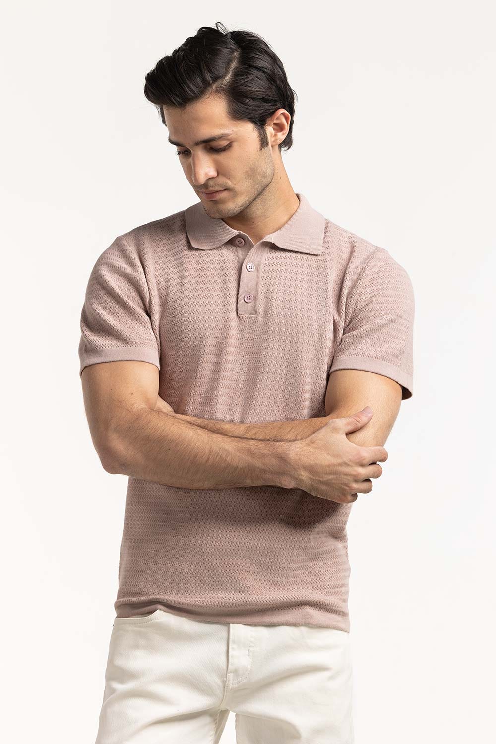 Sweater Knit Textured Polo