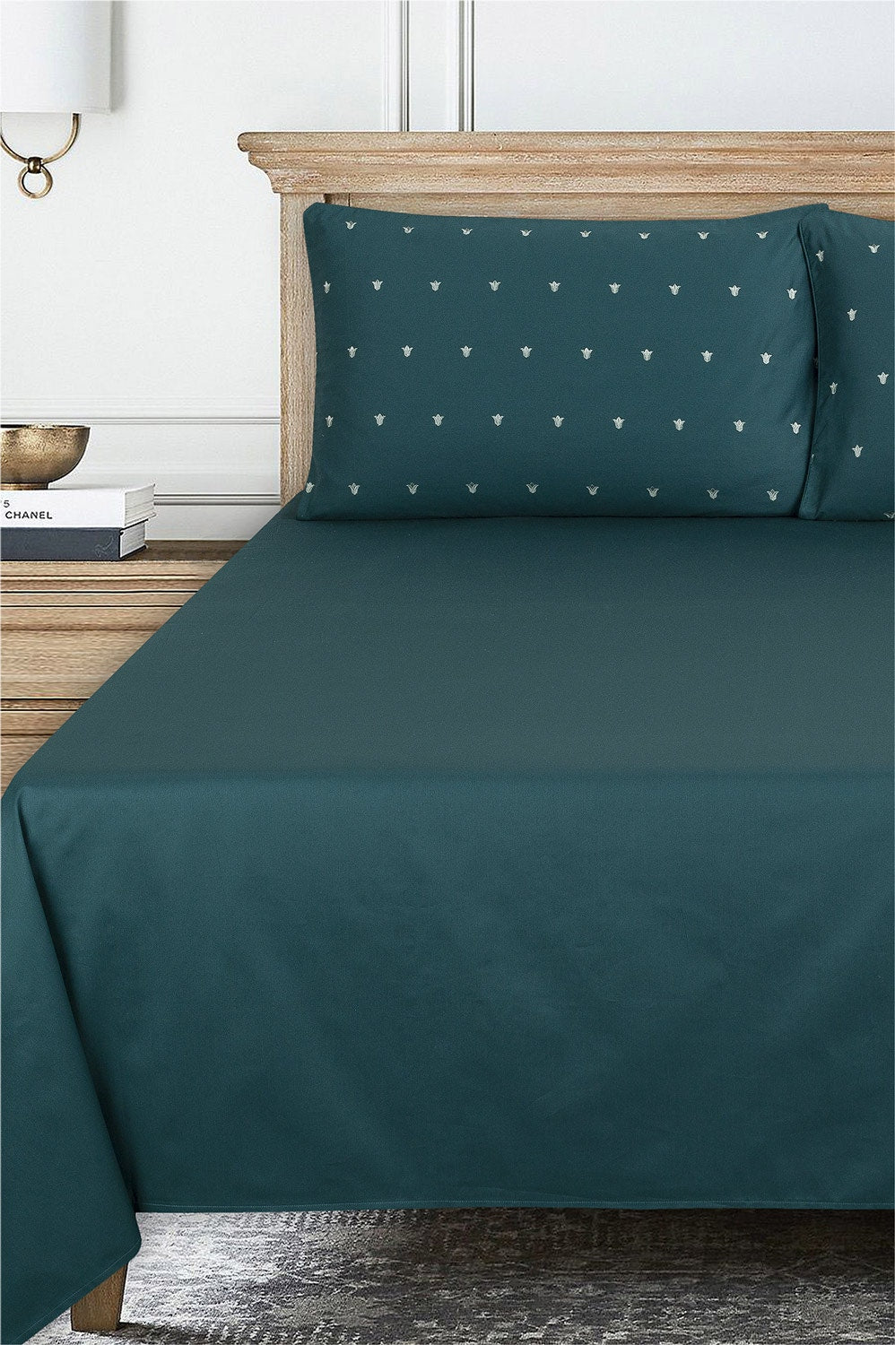Teal Green T-400 Embroidered Bed Sheet Set