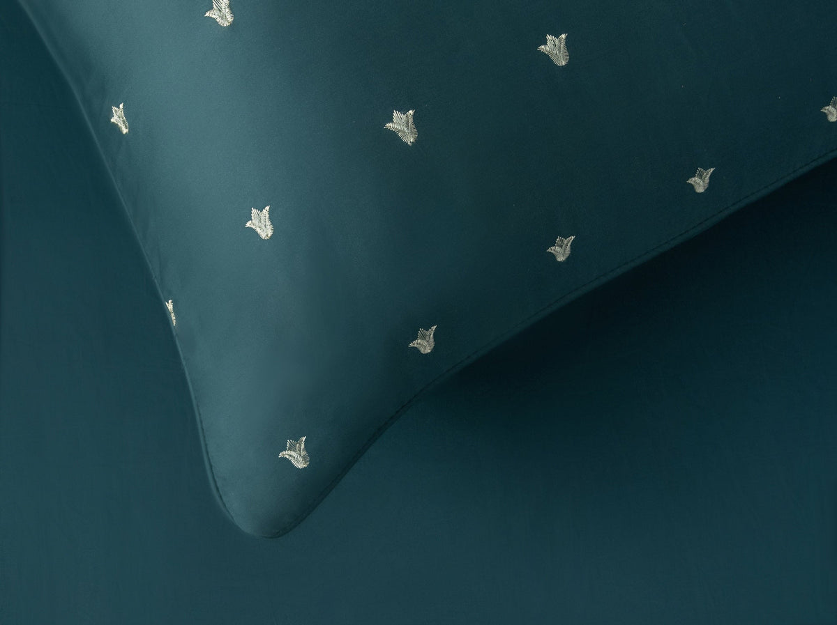 Teal Green T-400 Embroidered Bed Sheet Set
