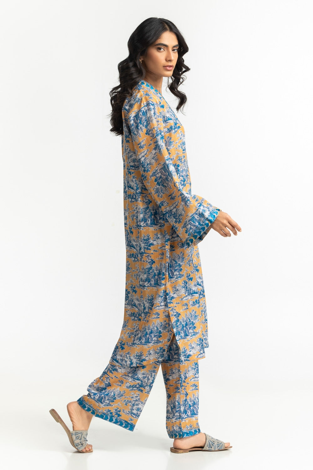 Textured Dobby Printed Shirt With Embroidered