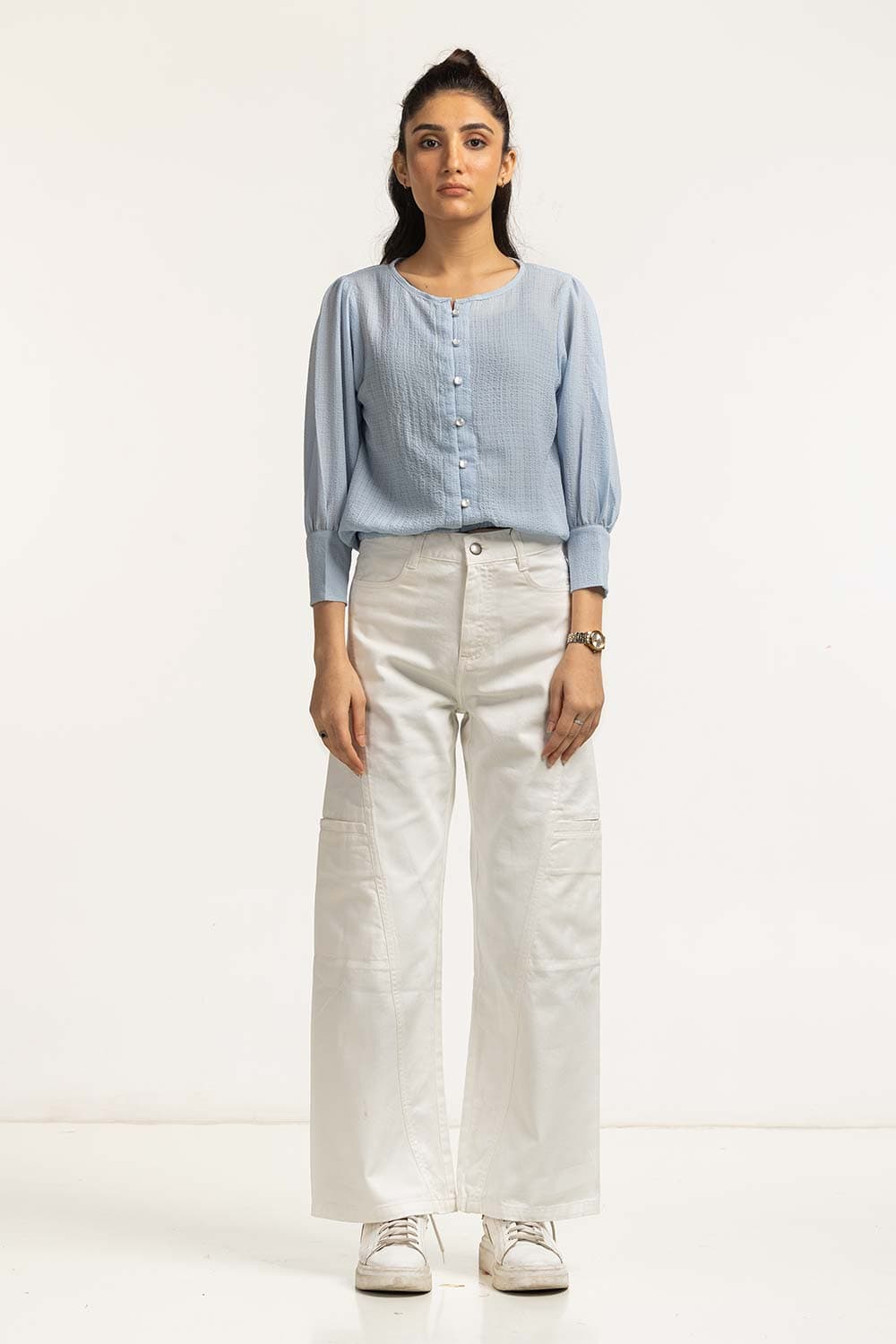 Textured Round Neck Blouse
