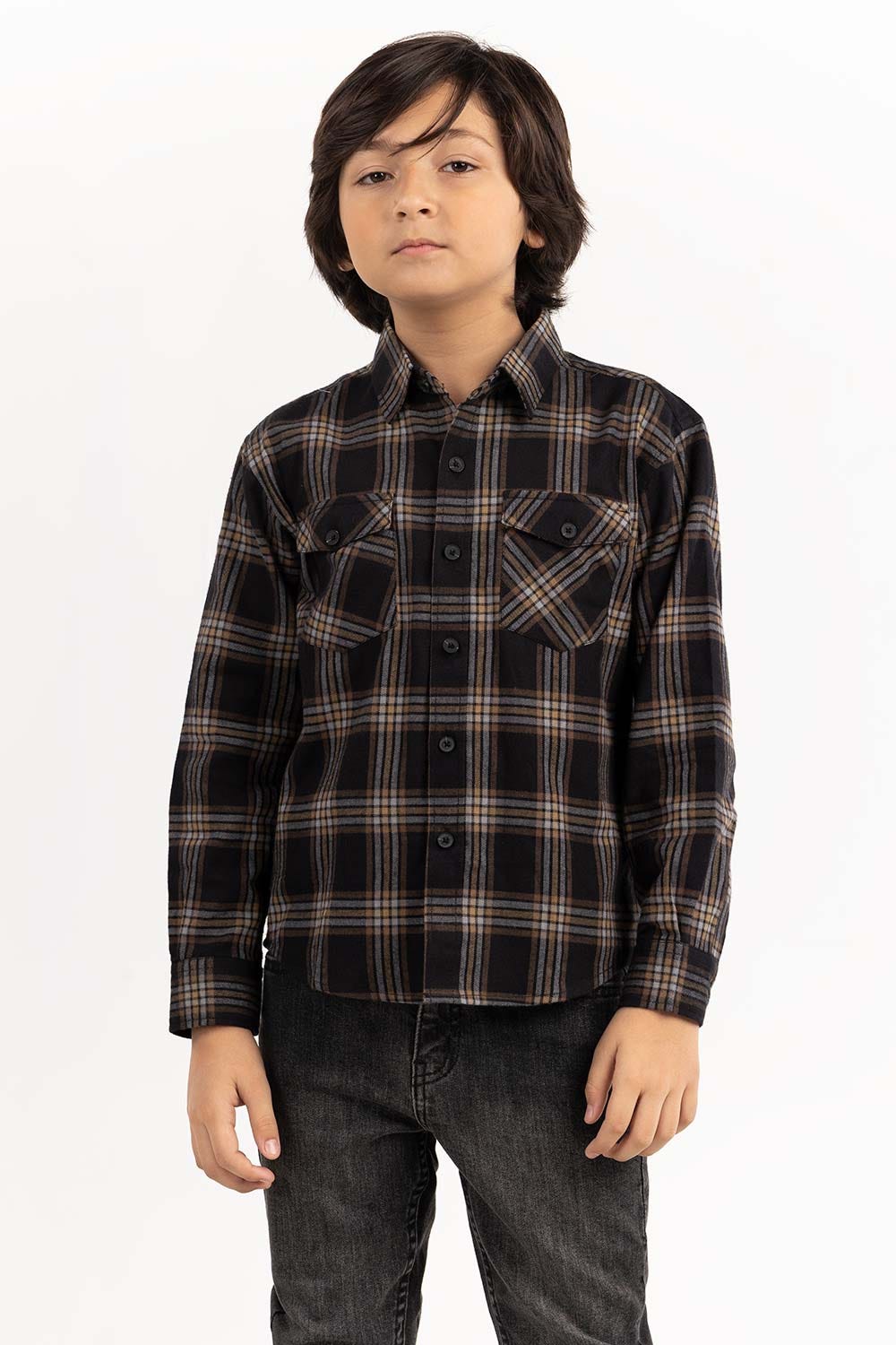 Toddler Boy Black Silver Checkered Casual Shirt
