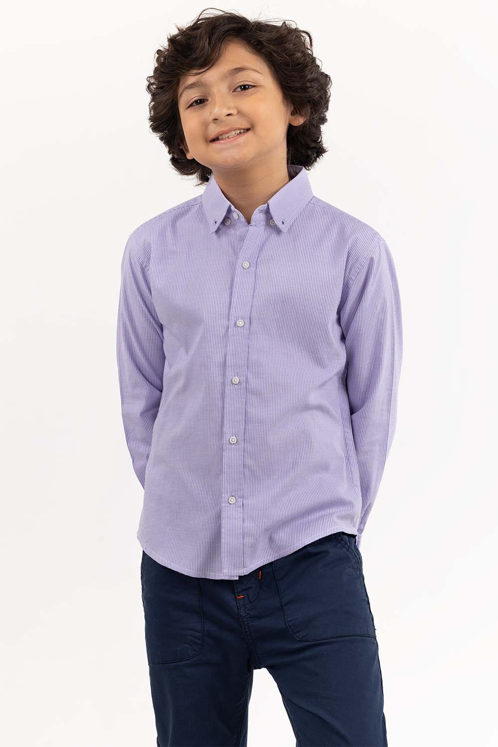 Toddler Boy White And Purple Checkered Casual Shirt