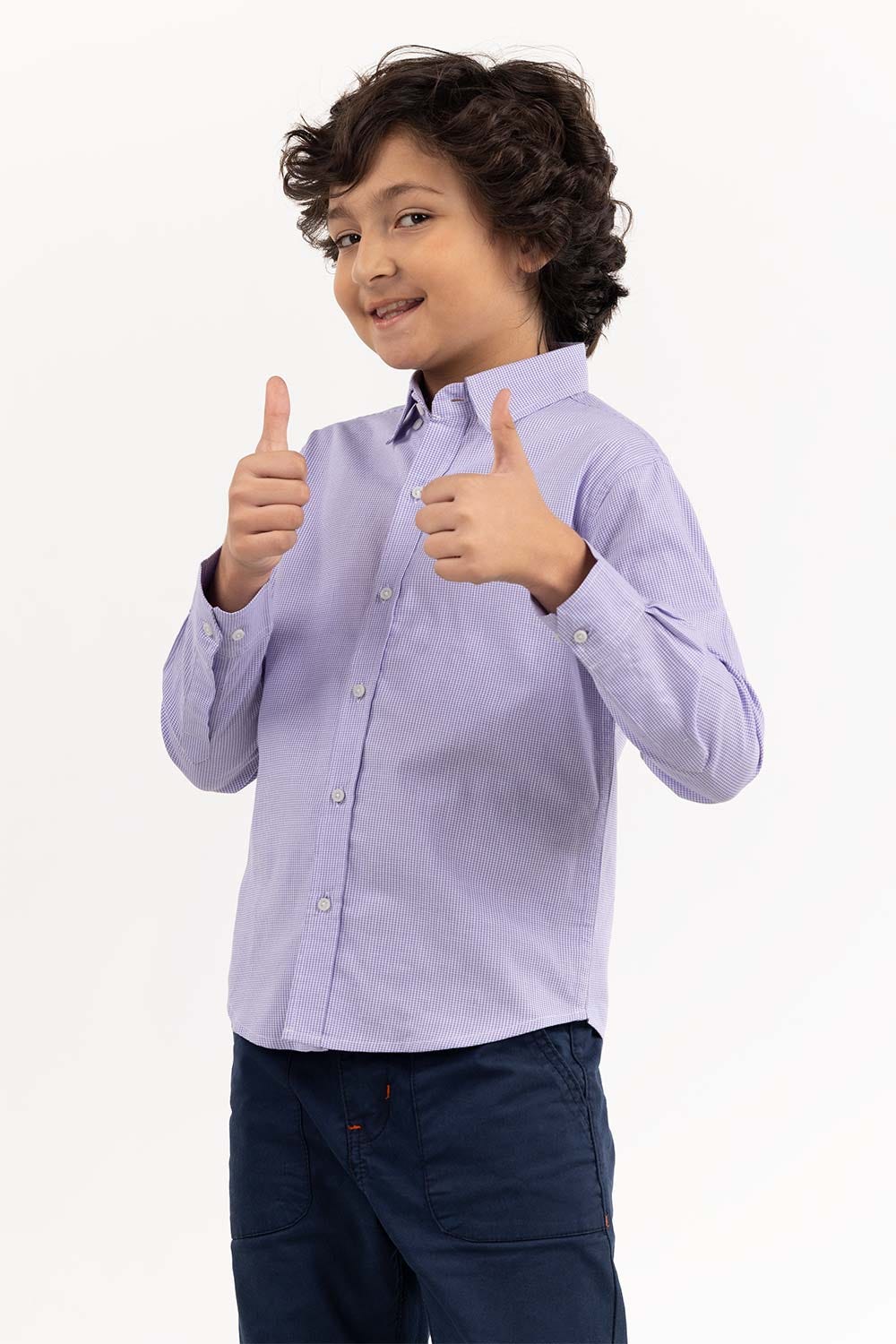 Toddler Boy White And Purple Checkered Casual Shirt