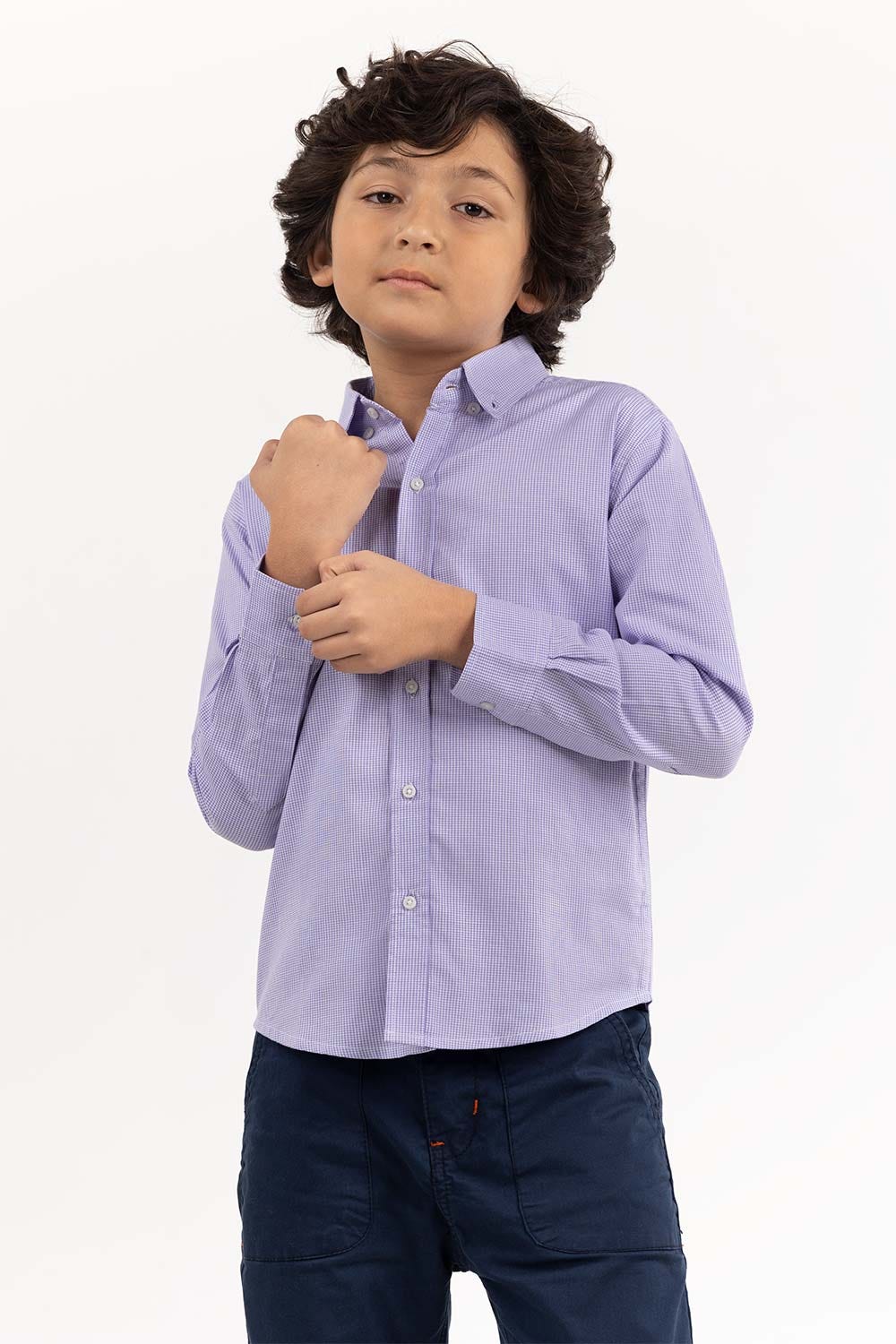 Toddler Boy White And Purple Checkered Casual Shirt