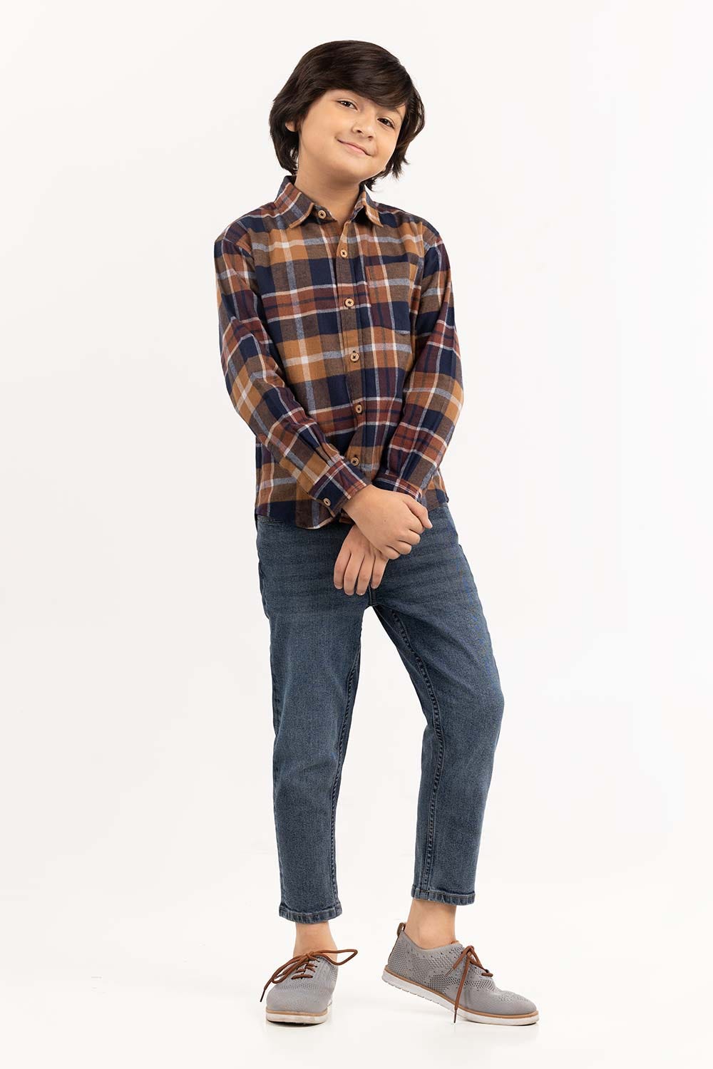 Toddler Boy Navy Brown Casual Shirt