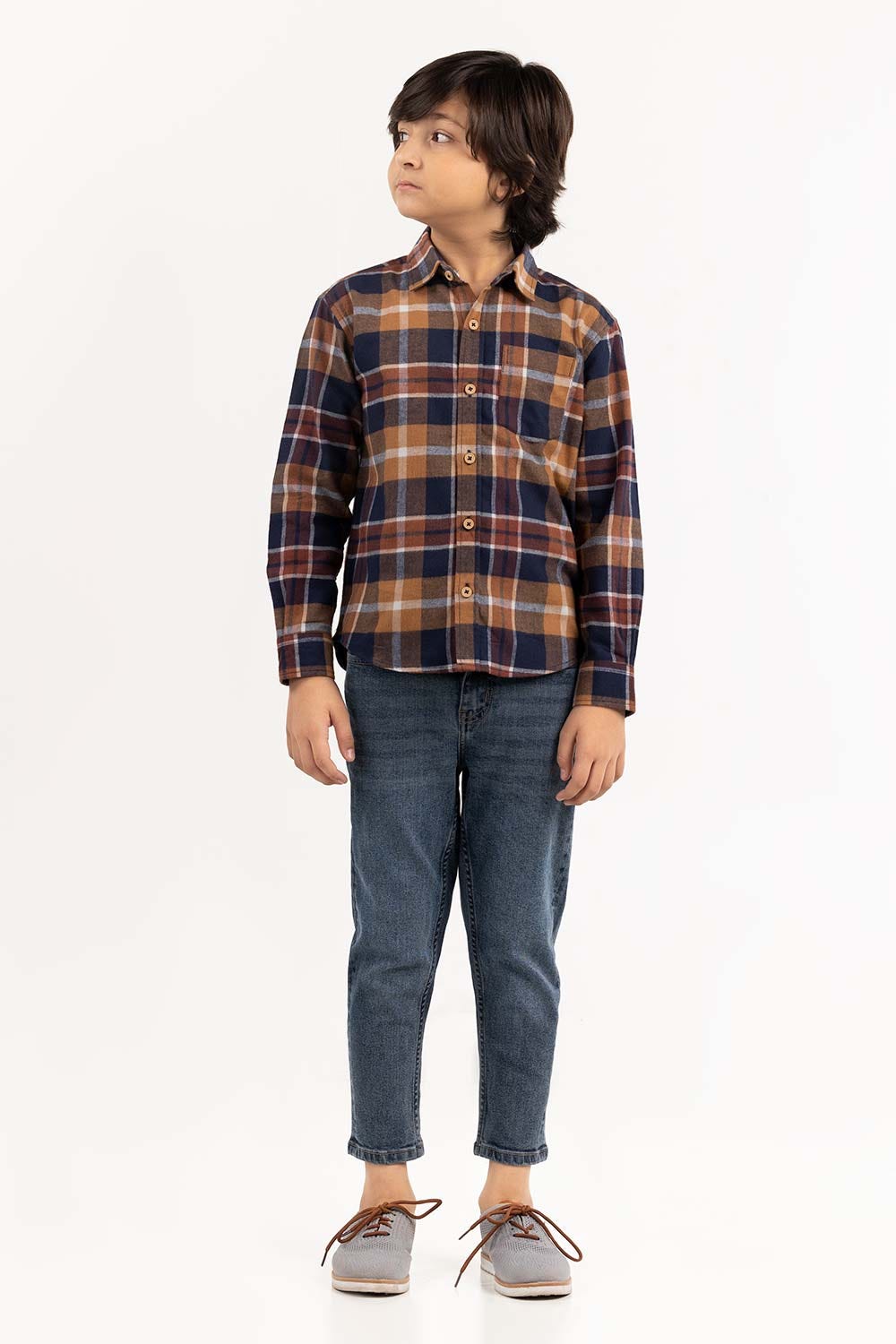 Toddler Boy Navy Brown Casual Shirt
