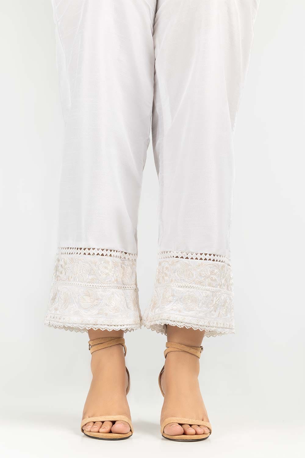 White Embroidered Indian Raw Silk Trousers TR-21-107