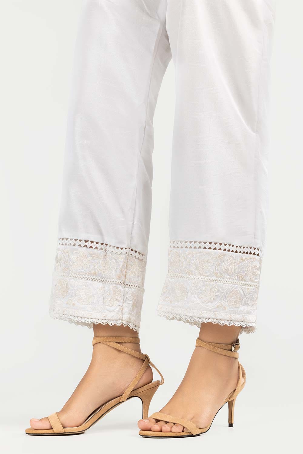 White Embroidered Indian Raw Silk Trousers TR-21-107