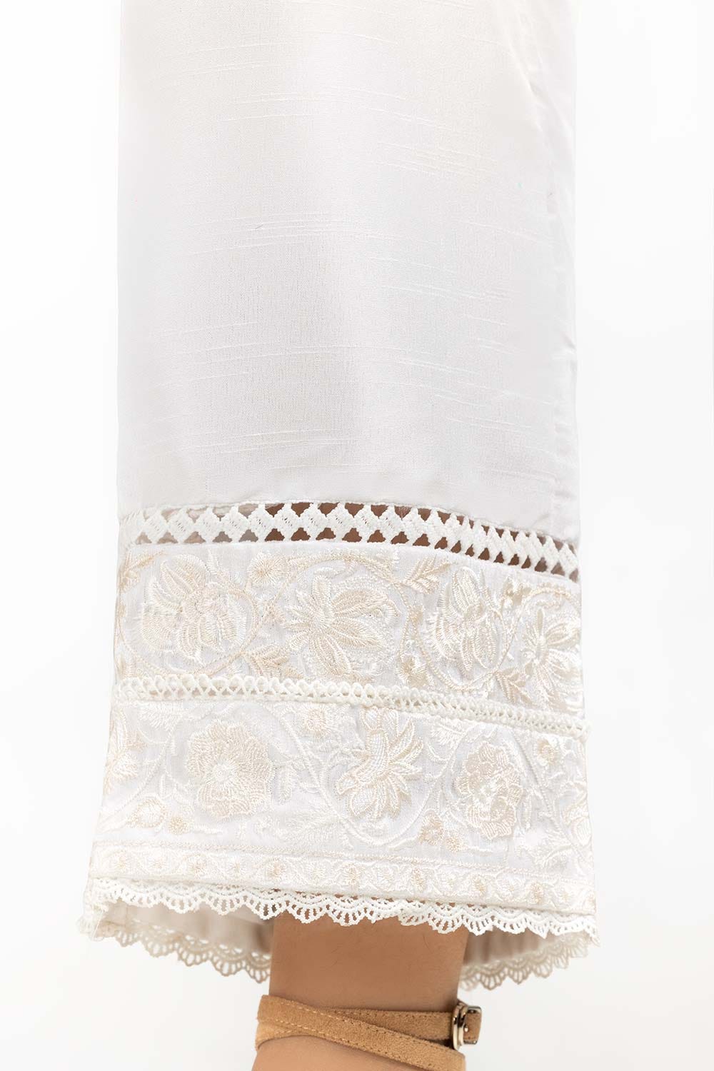 White Embroidered Indian Raw Silk Trousers TR-21-107