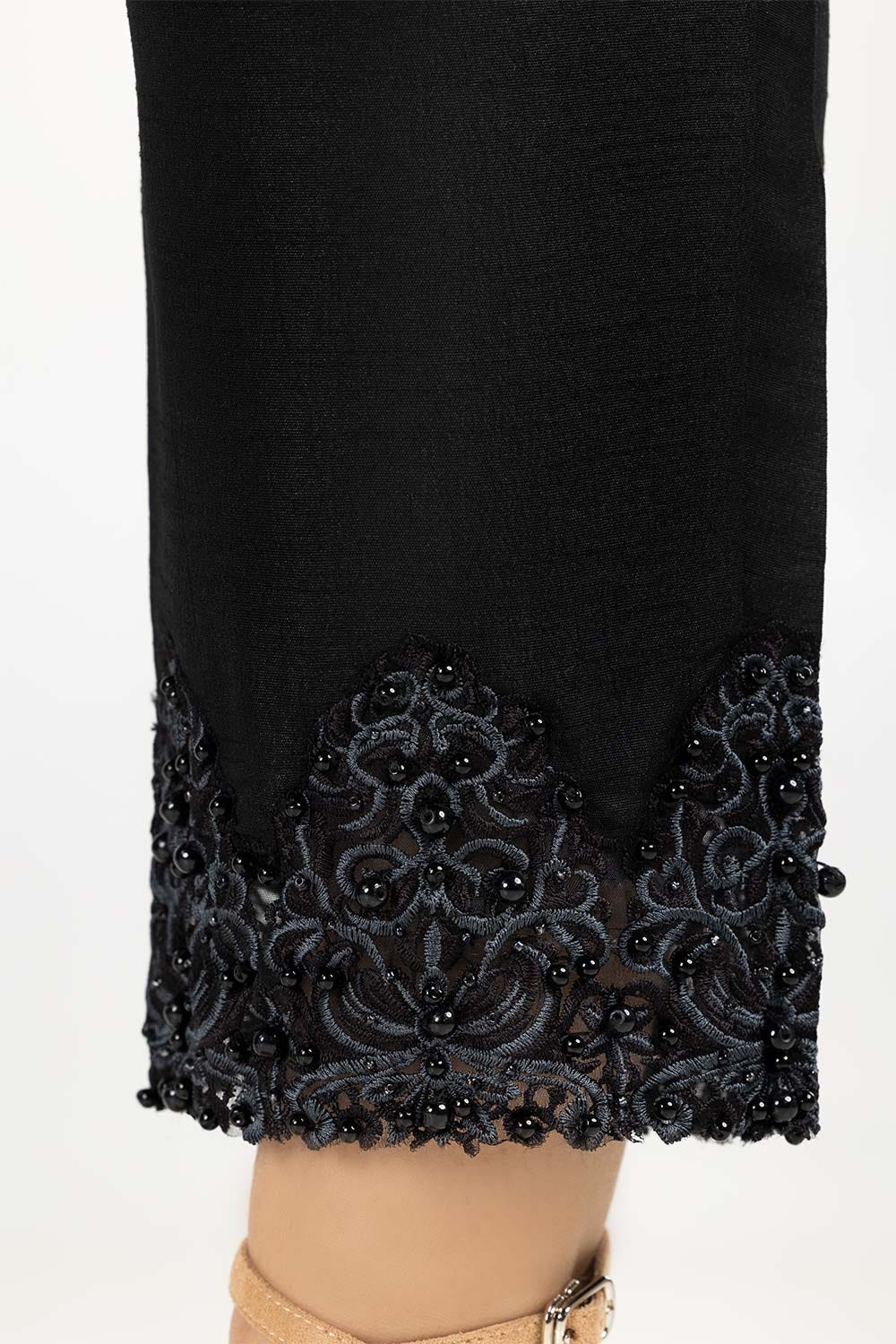 Black Embroidered Indian Raw Silk Trousers TR-21-109