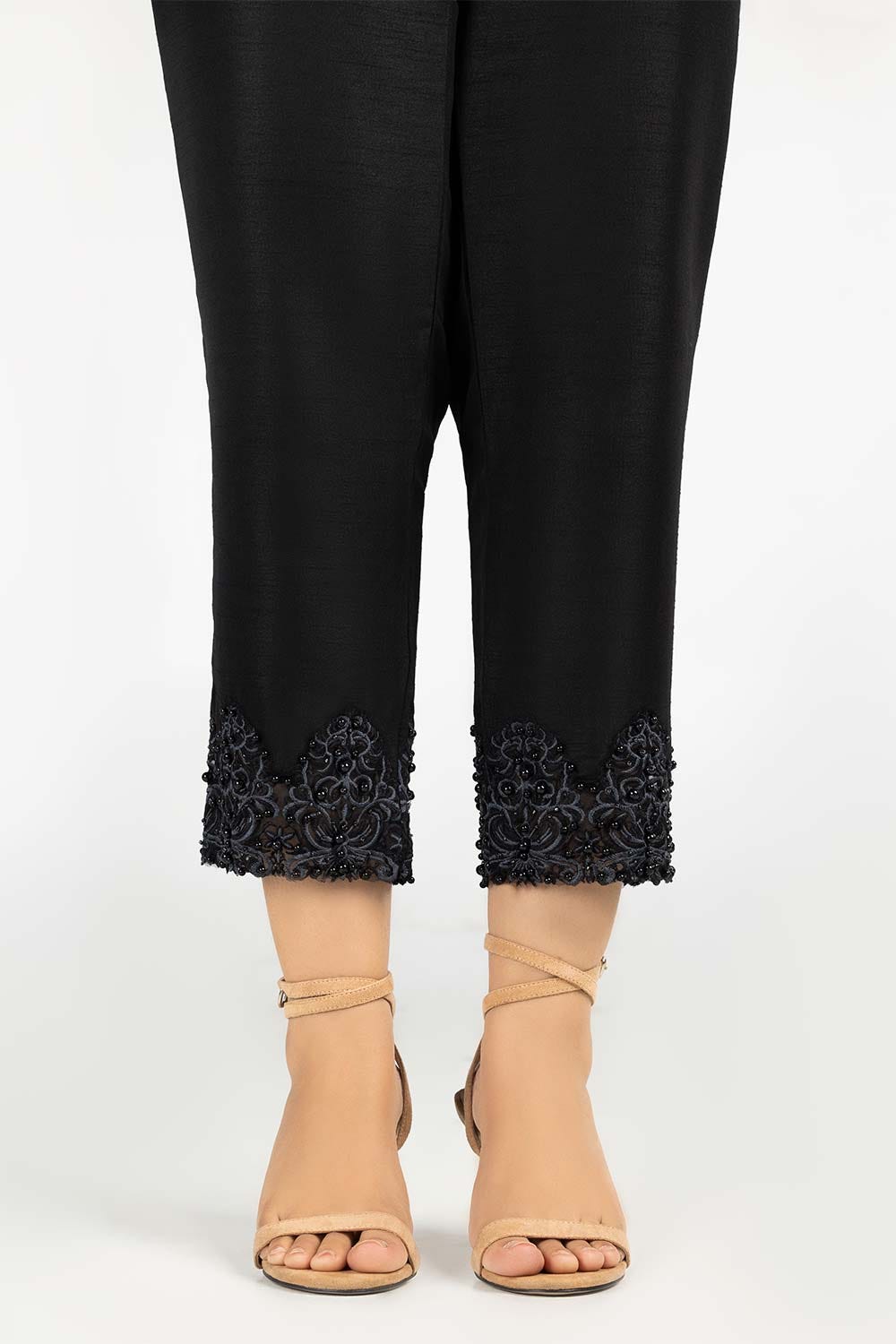 Black Embroidered Indian Raw Silk Trousers TR-21-109