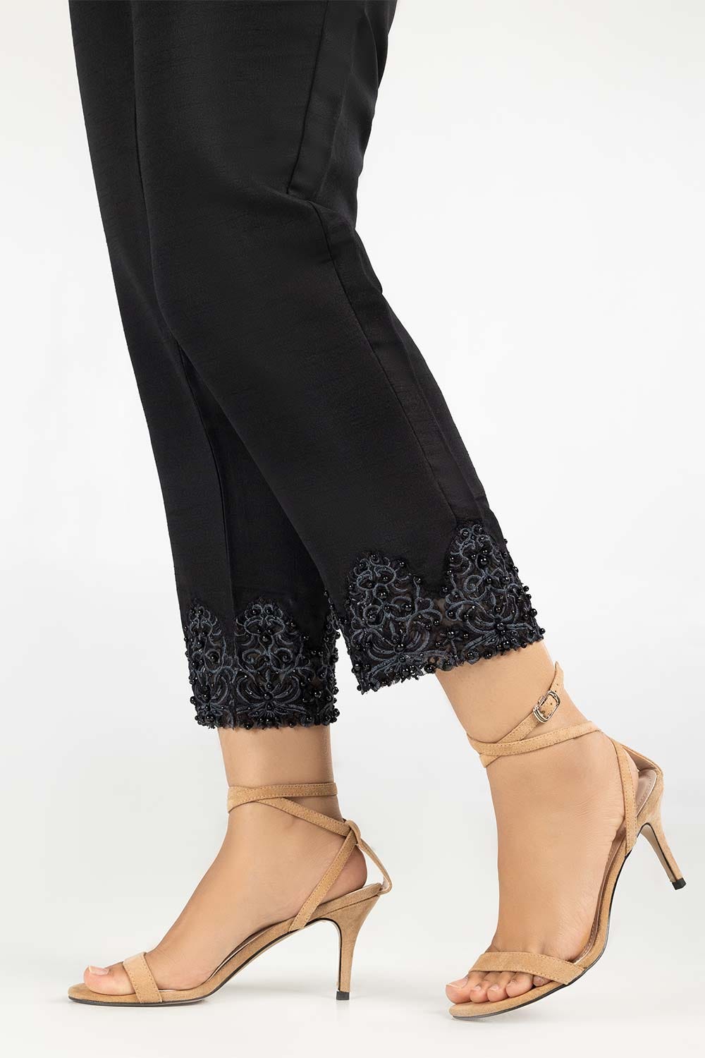 Black Embroidered Indian Raw Silk Trousers TR-21-109