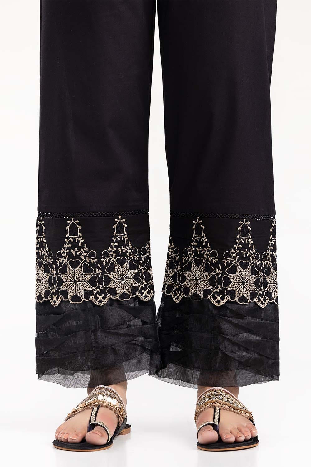 Black Cambric Embroidered Trousers
