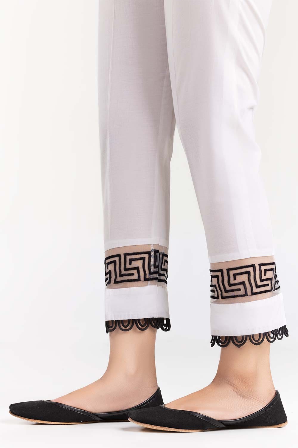 White Cambric Trousers With Screen Print Tr-21-135