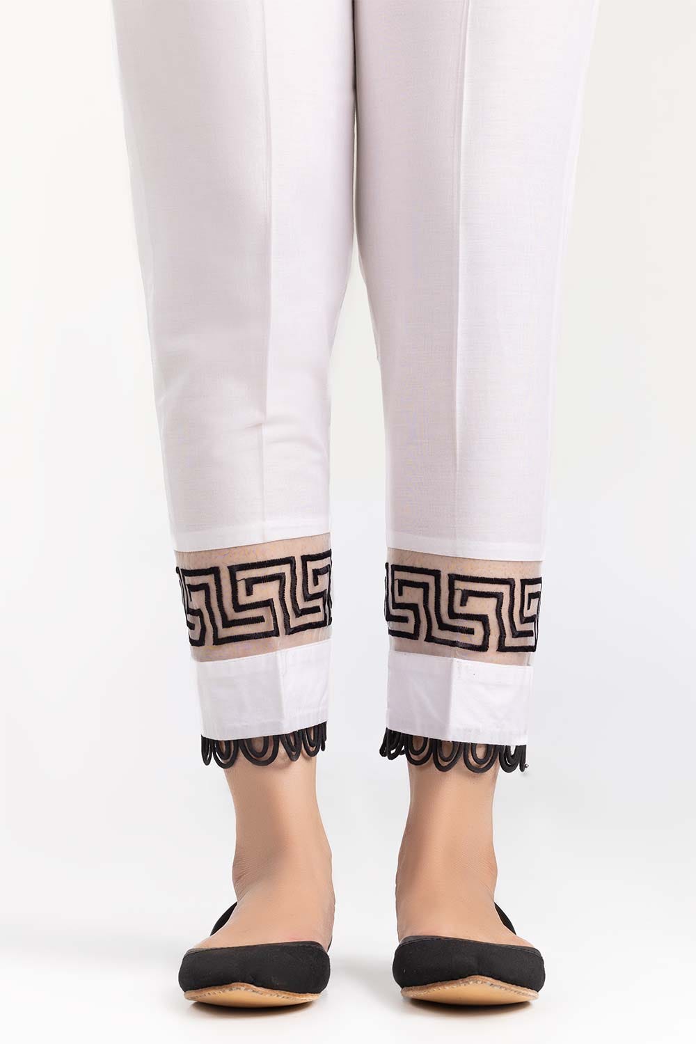 White Cambric Trousers With Screen Print Tr-21-135