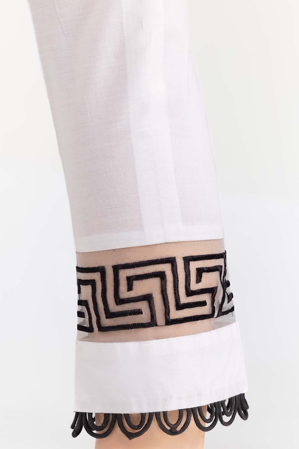 White Cambric Trousers With Screen Print Tr-21-135