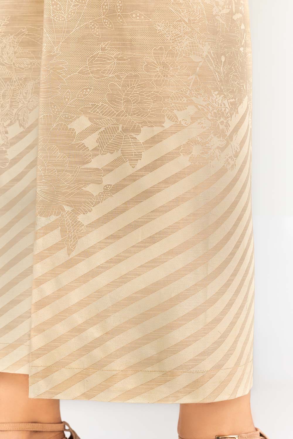 Beige Screen Printed Khaddar Trouser