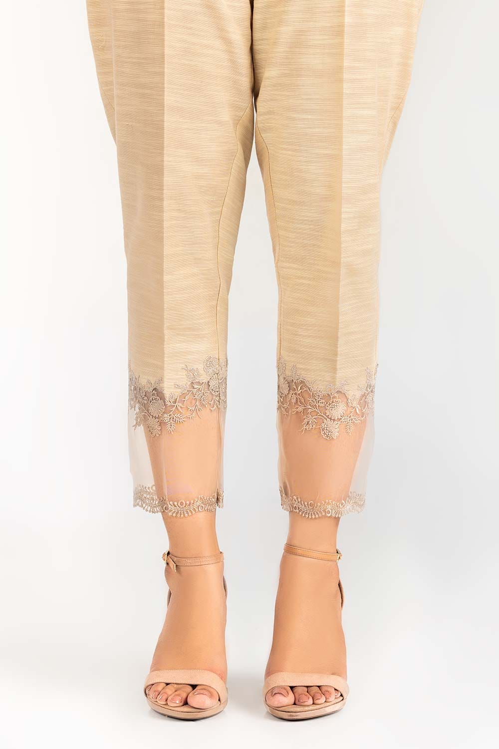 Beige Embroidered Khaddar Trouser