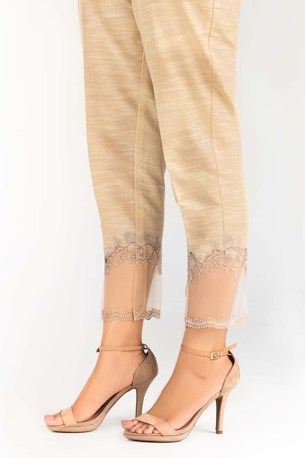 Beige Embroidered Khaddar Trouser