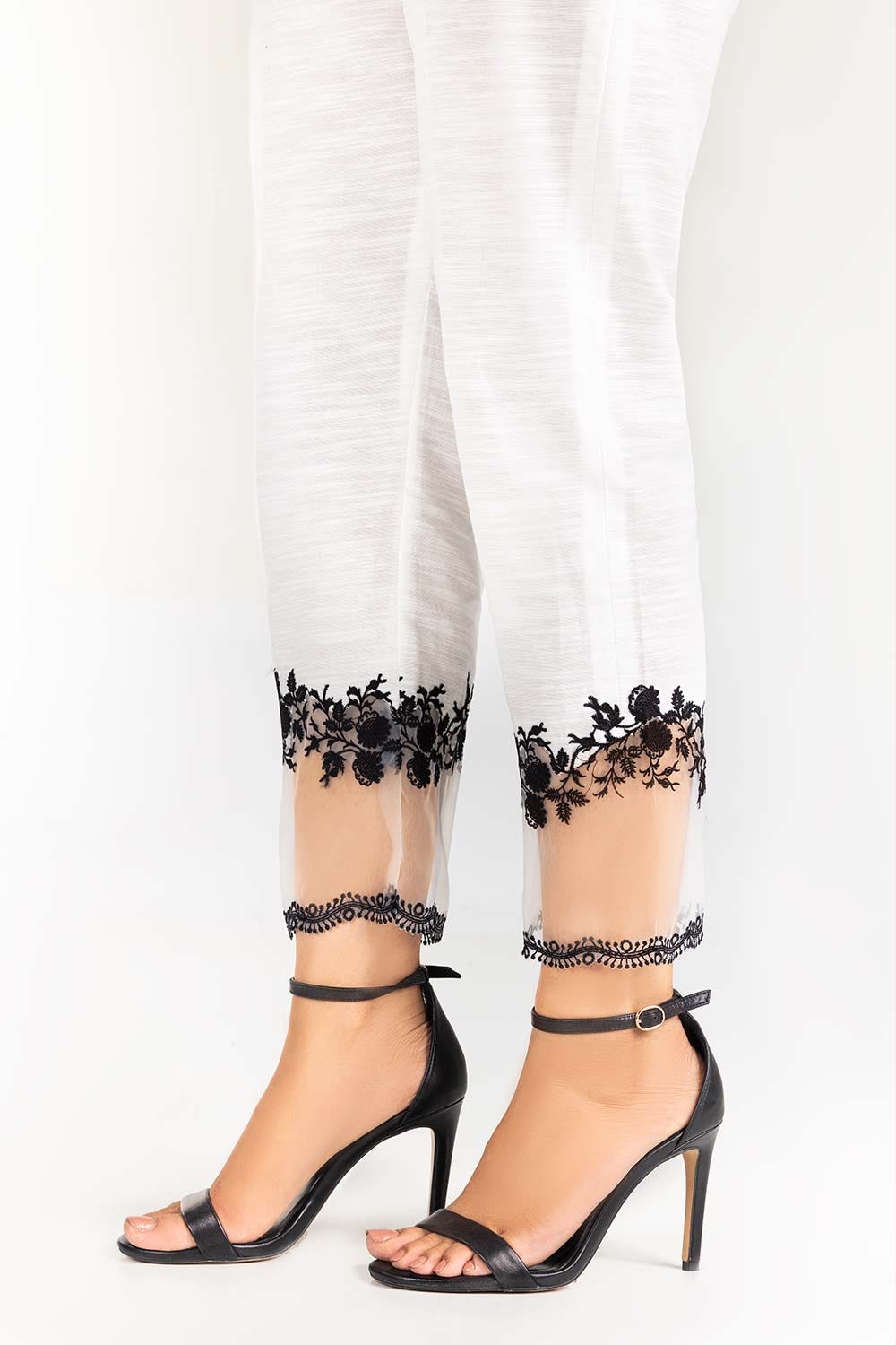 Off-White Embroidered Khaddar Trouser