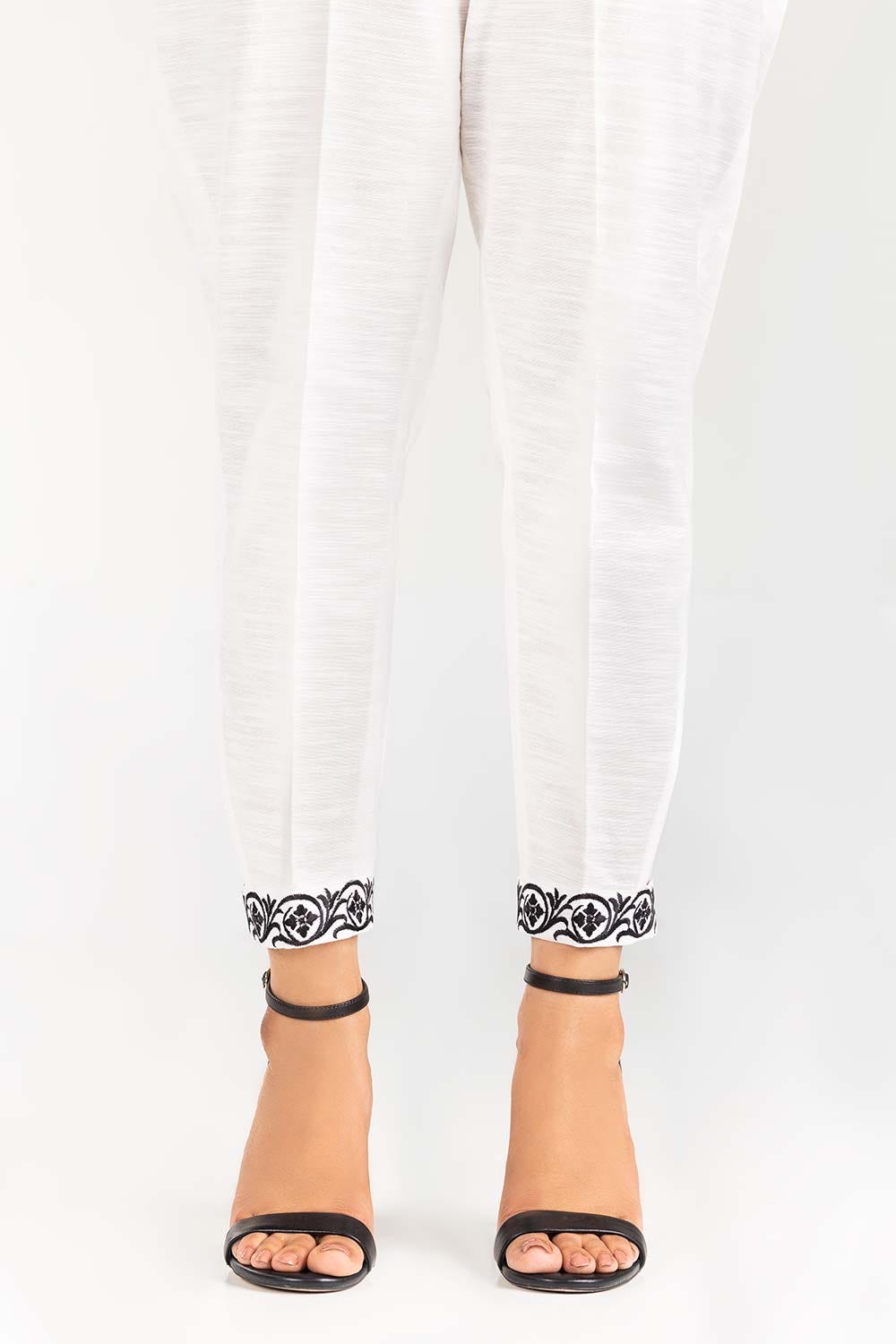 Off-White Embroidered Khaddar Trouser